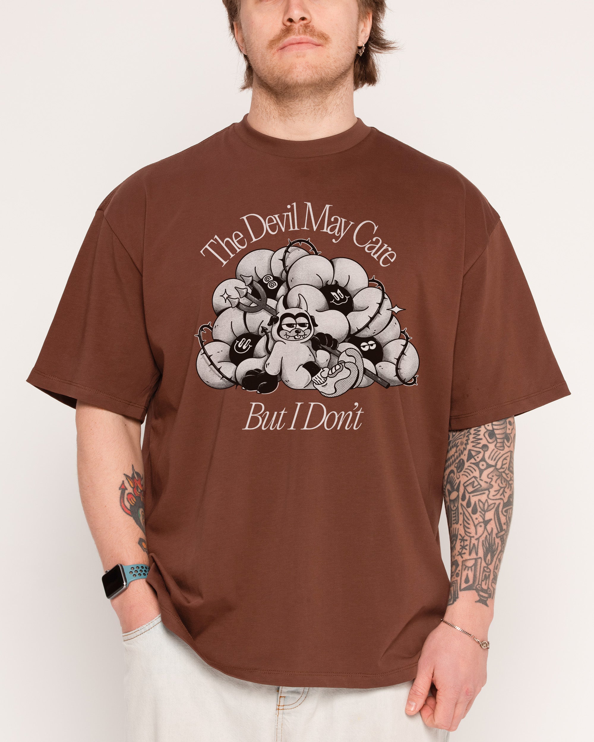 Devil May Care Brown Oversized Tee