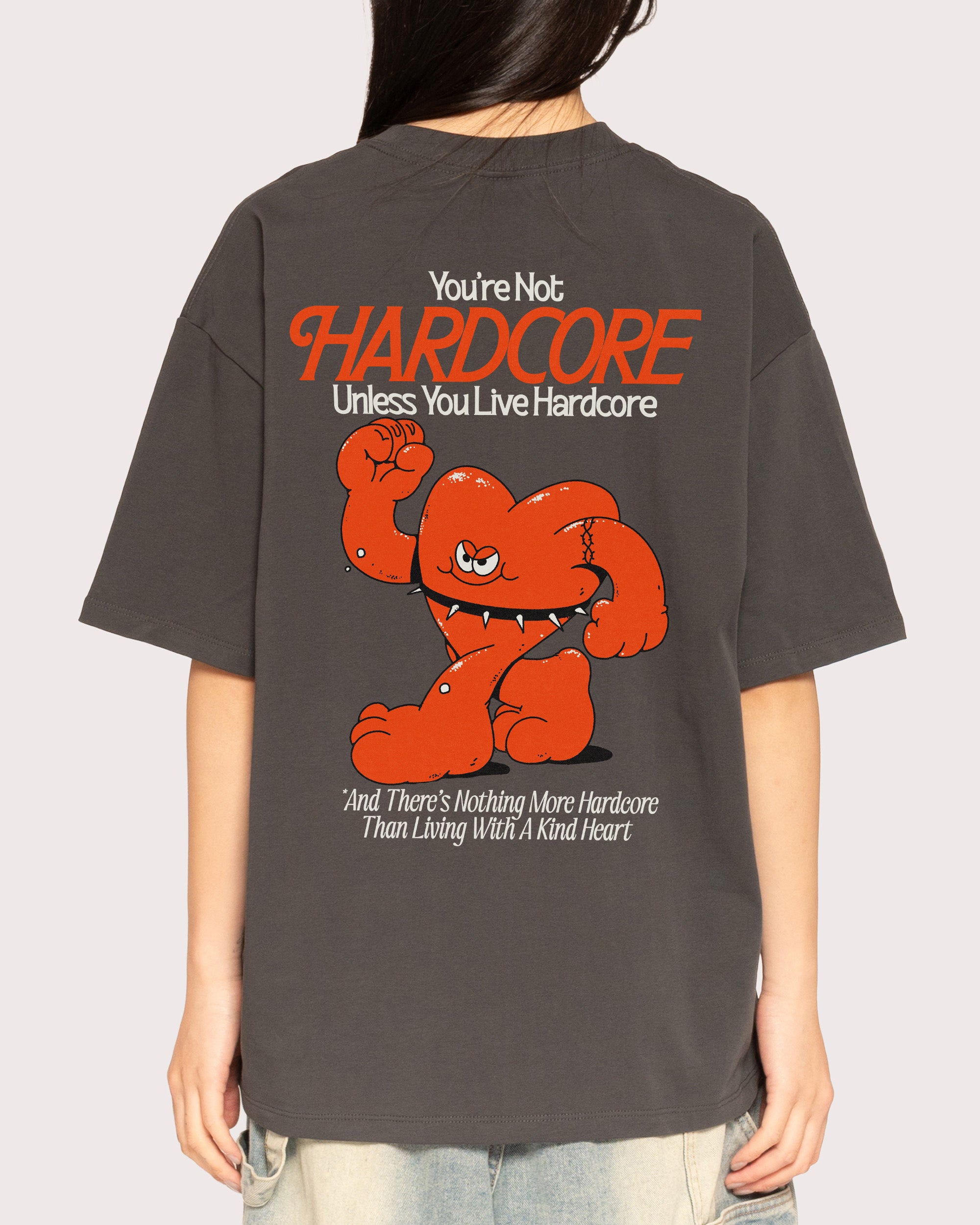 Hardcore Heartcore Charcoal Oversized Tee