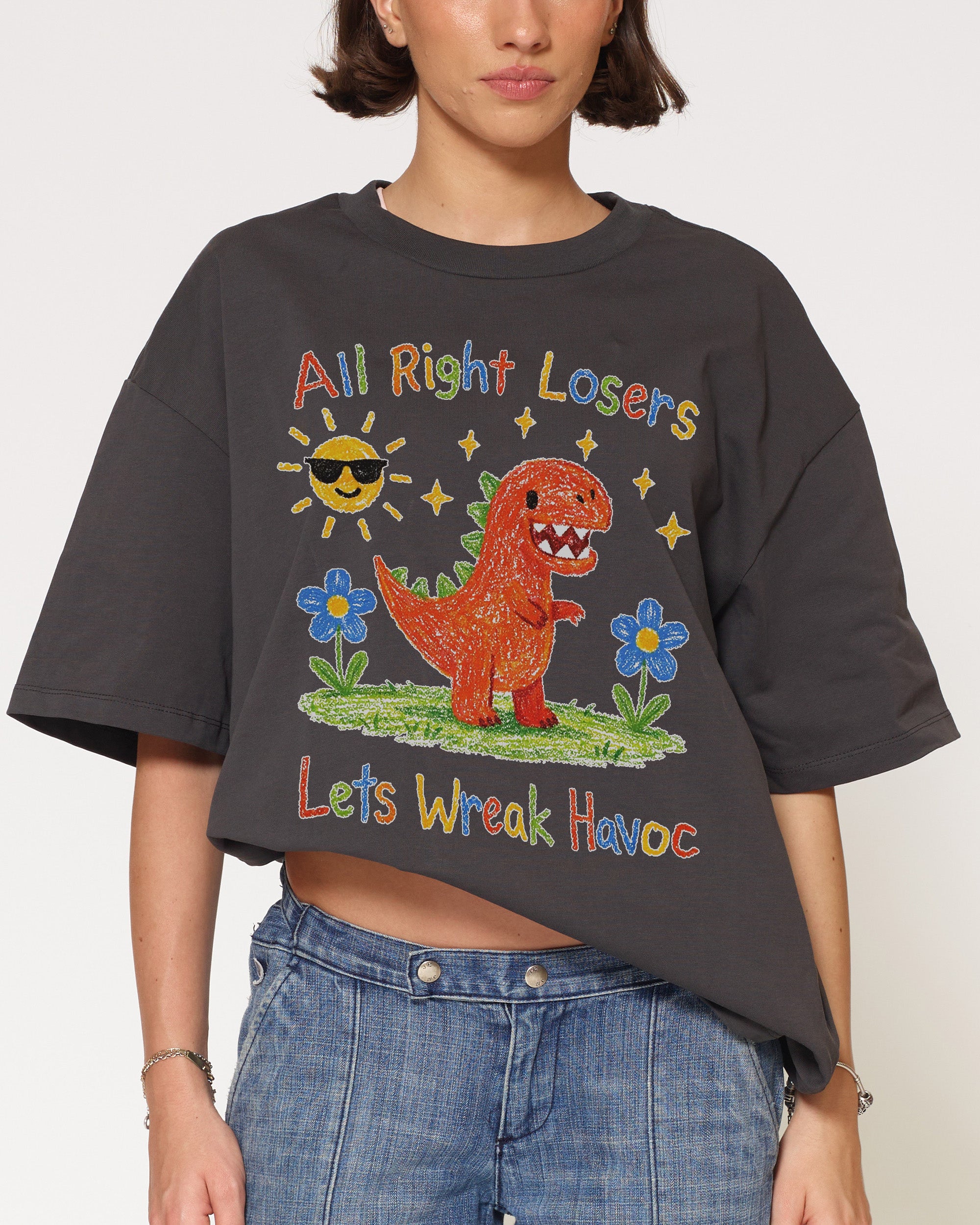 Lets Wreak Havoc Charcoal Oversized Tee
