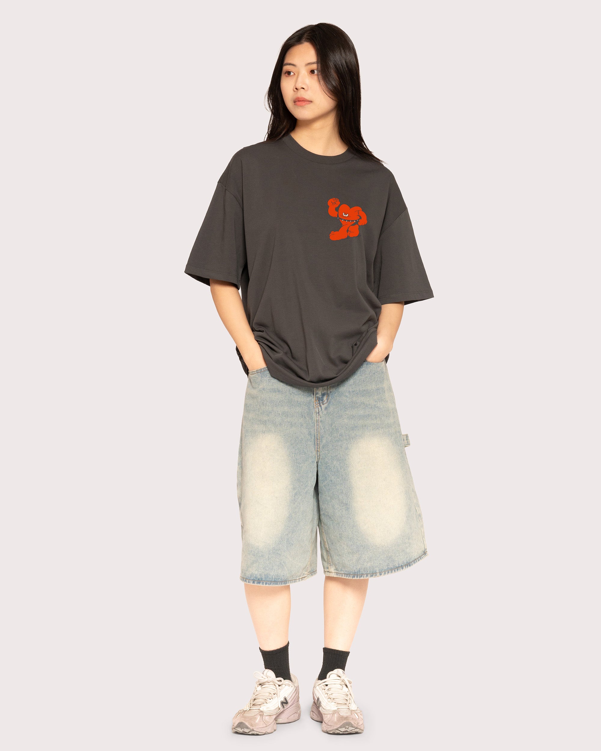 Hardcore Heartcore Charcoal Oversized Tee