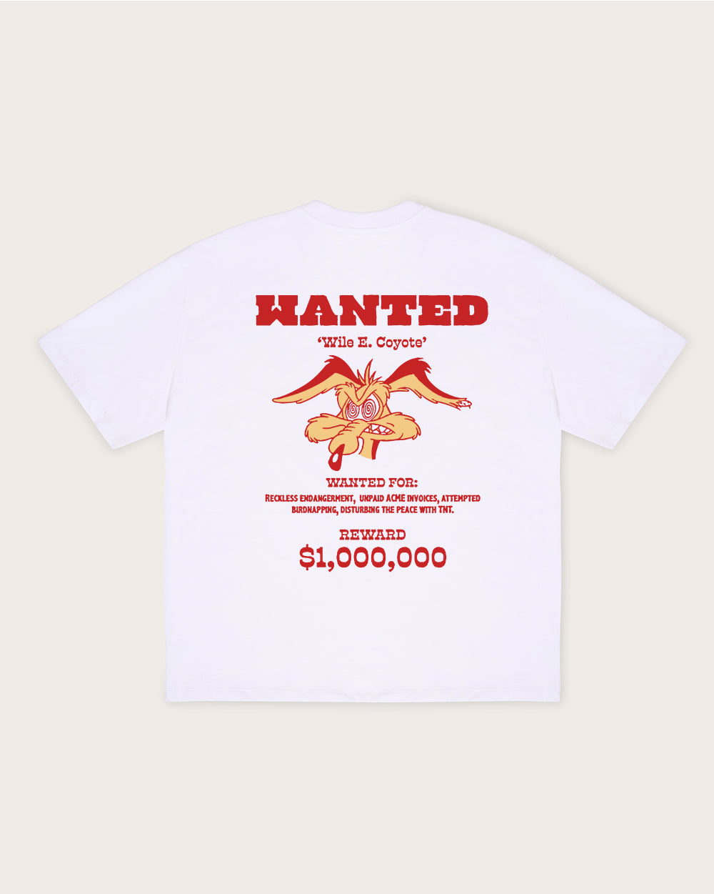 Wanted: Wile E Coyote Oversized Tee Threadheads Australia #colour_white