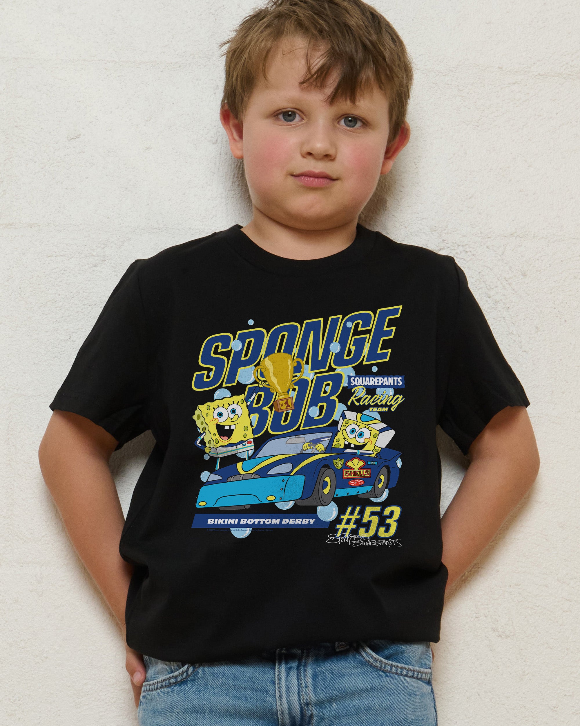 Spongebob Racing Black Kids T-Shirt