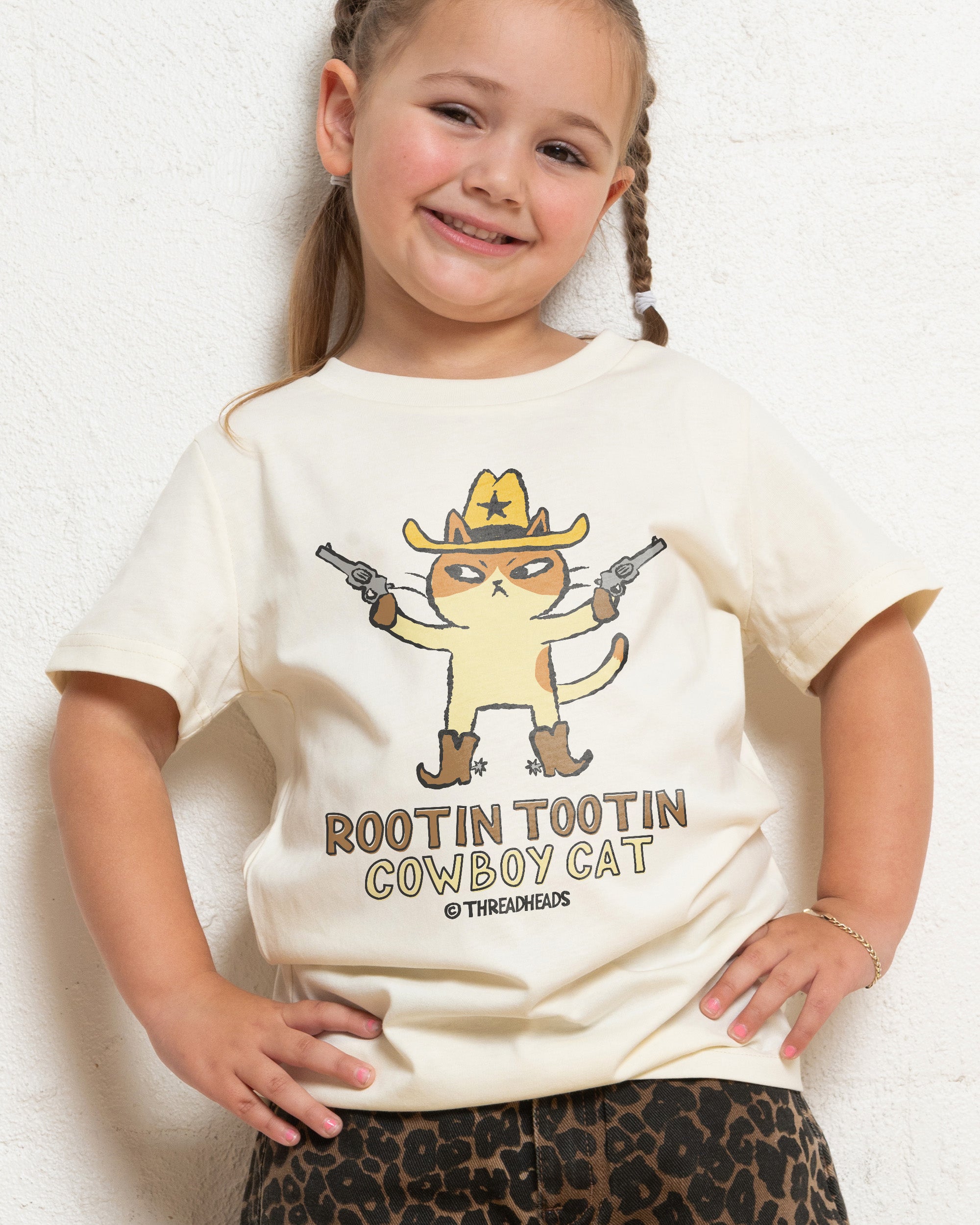 Rootin Tootin Cowboy Cat Natural Kids T-Shirt