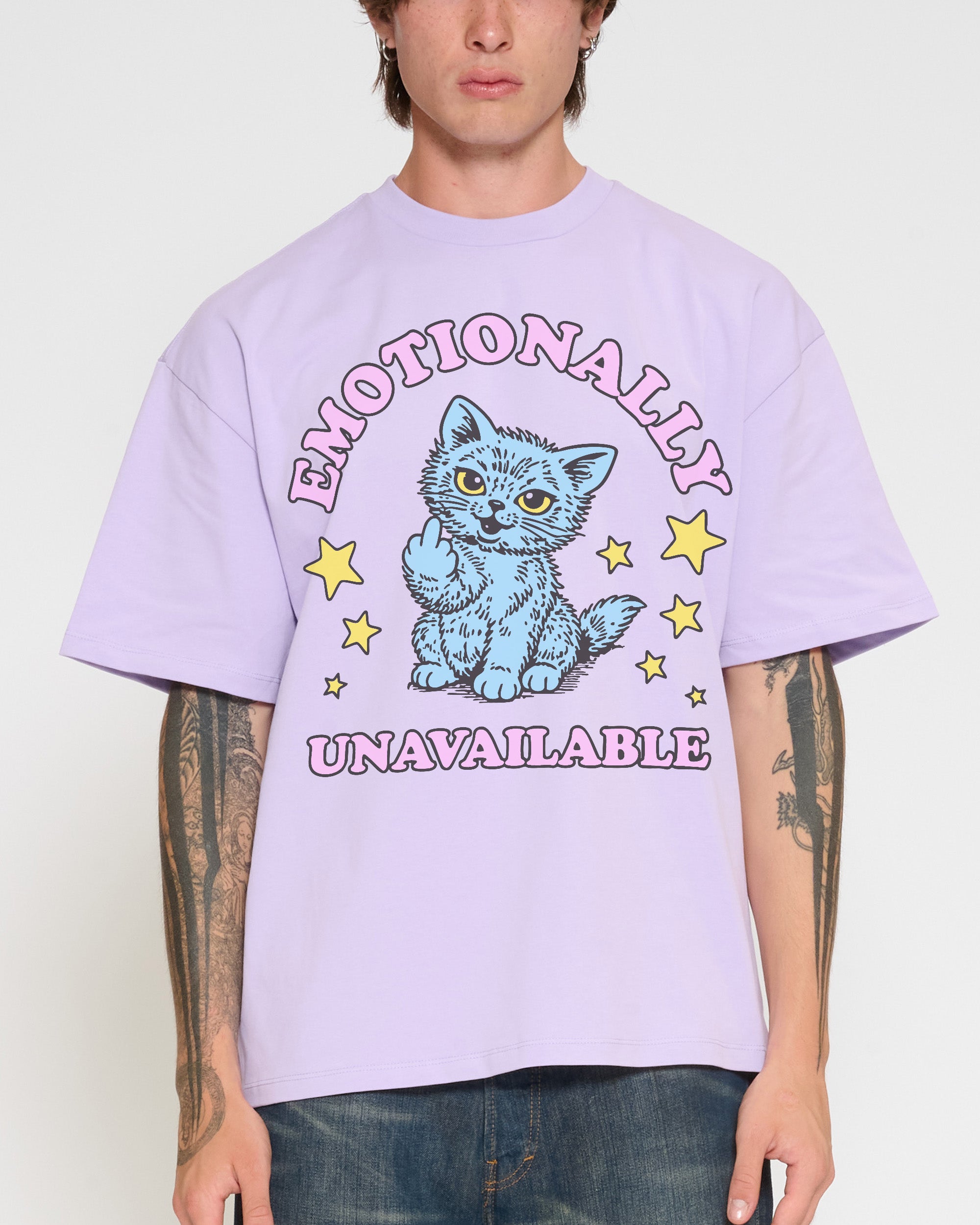 Emotionally Unavailable Cat Lilac Oversized Tee