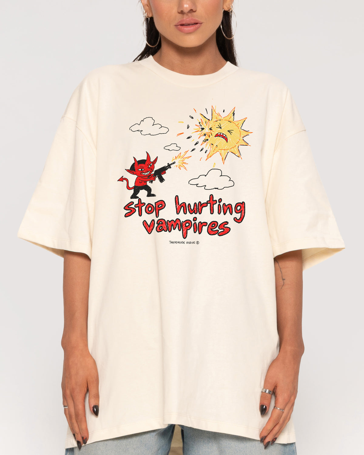 Stop Hurting Vampires Natural Oversized Tee