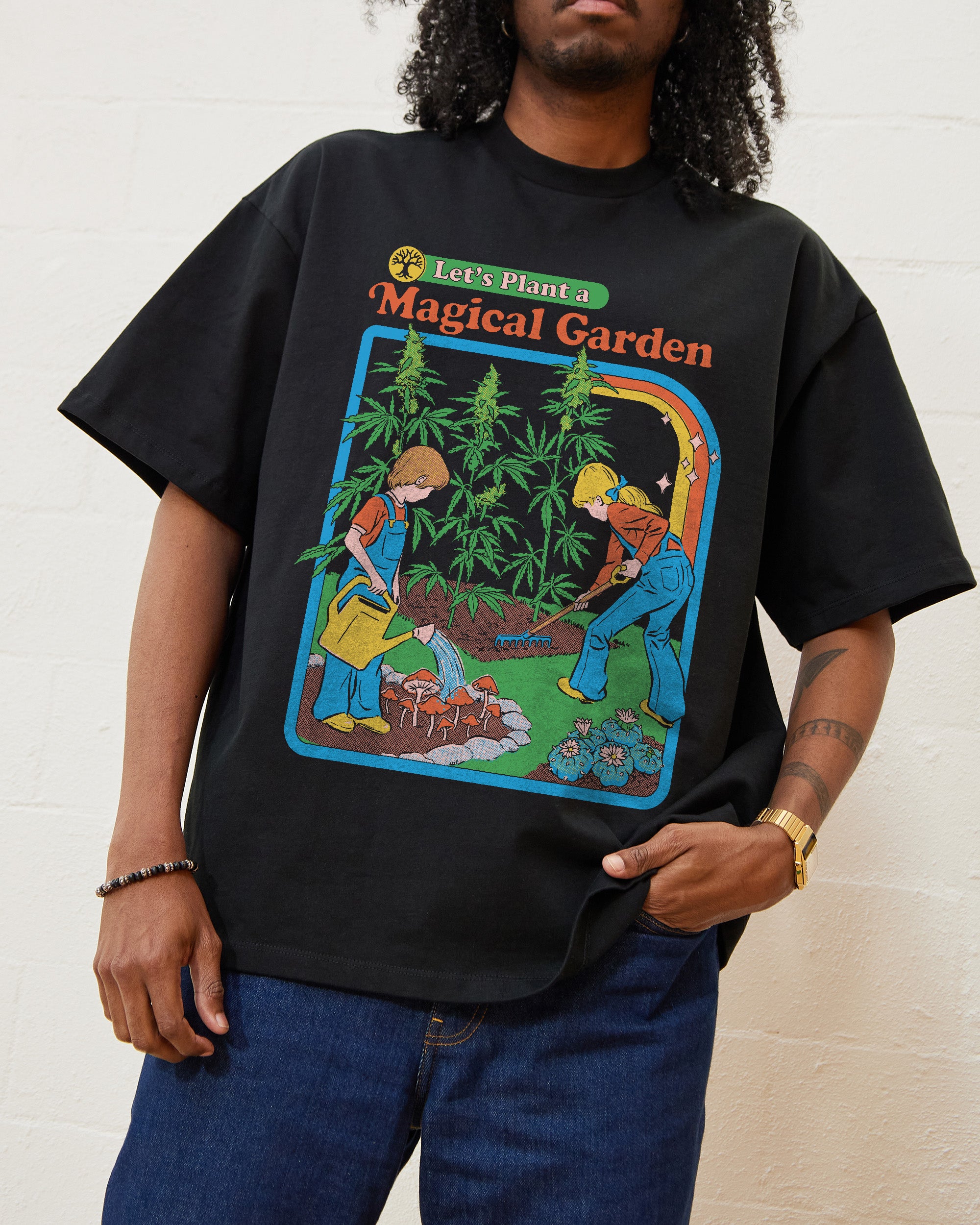 Magical Garden Oversized Tee | Steven Rhodes | XS | Black | 100% Cotton