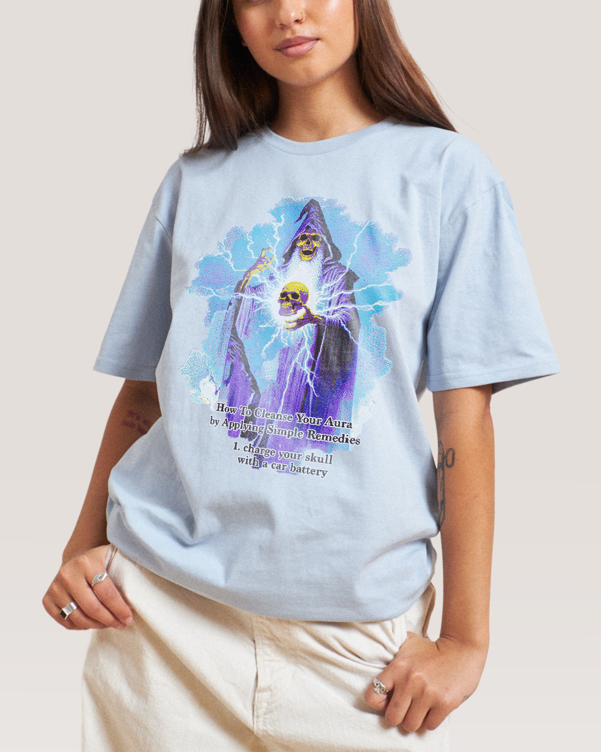 Aura Skull Pale Blue T-Shirt