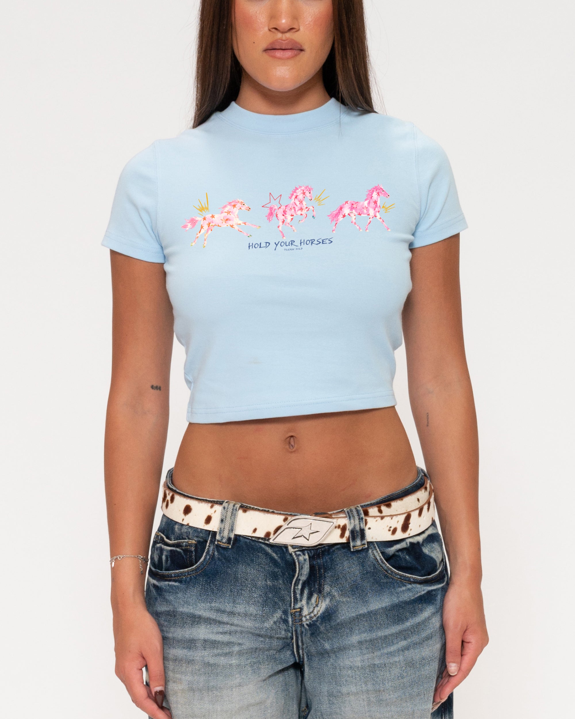 Hold Your Horses Blue Baby Tee