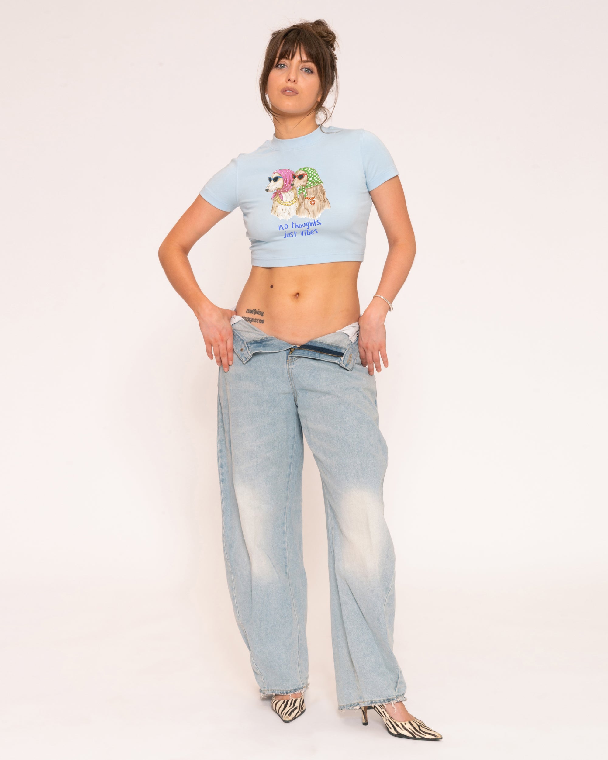 No Thoughts, Just Vibes Blue Baby Tee