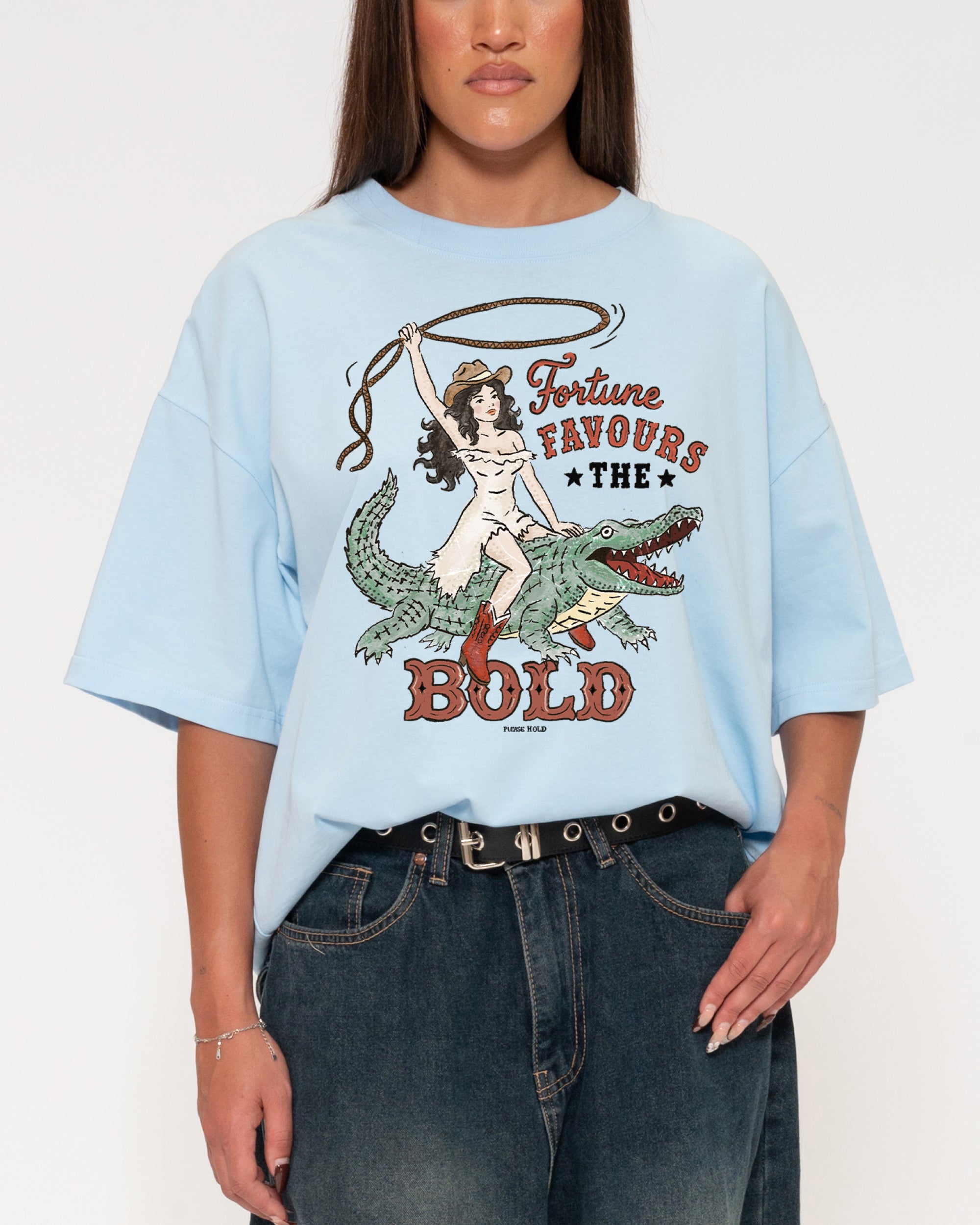 Fortune Favours The Bold Blue Boxy Crop Tee
