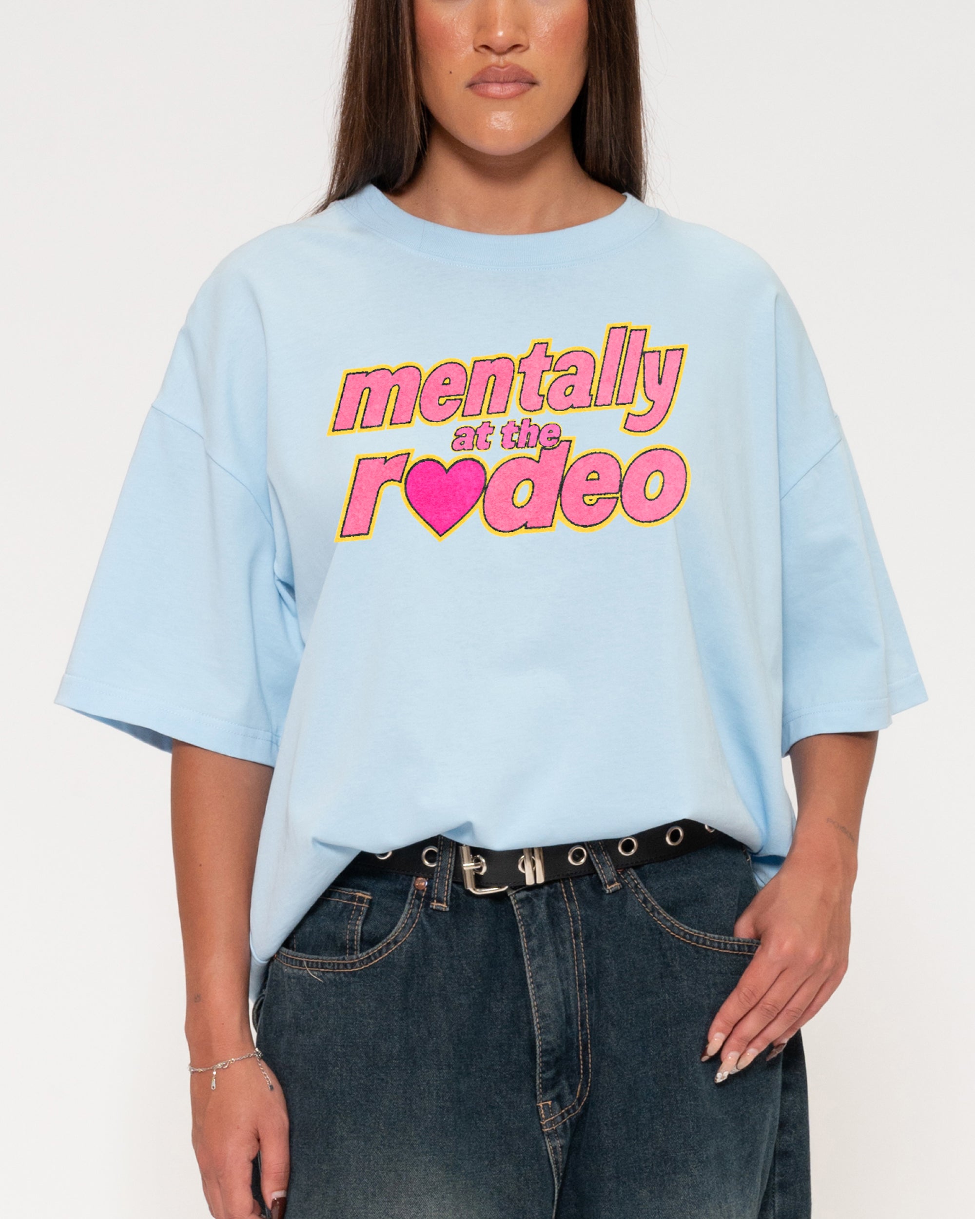 Mentally At The Rodeo Blue Boxy Crop Tee