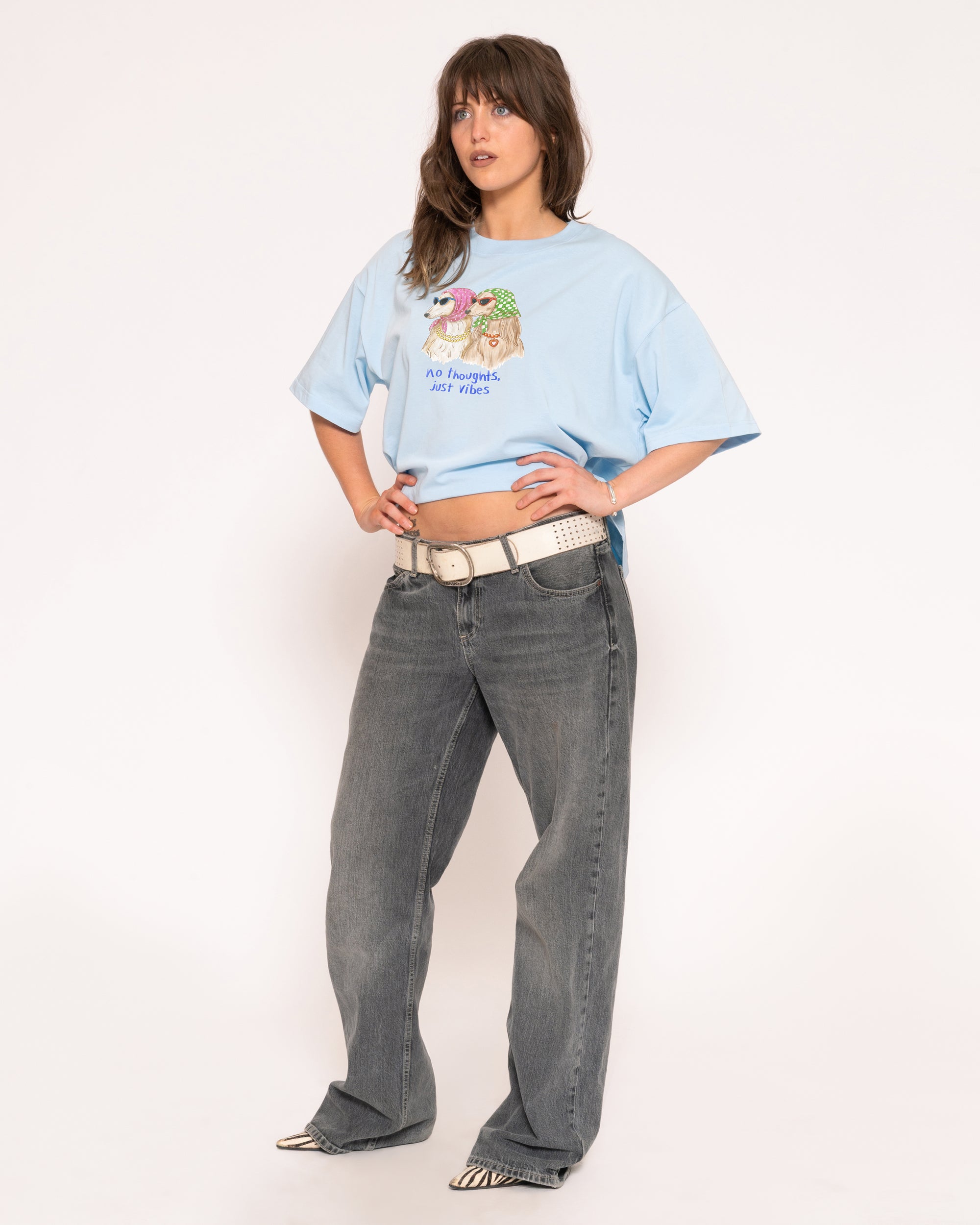 No Thoughts, Just Vibes Blue Boxy Crop Tee