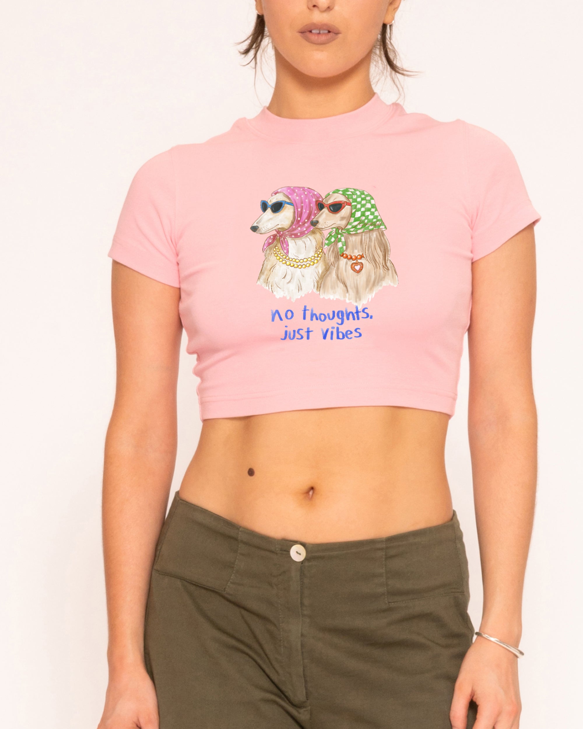 No Thoughts, Just Vibes Pink Baby Tee