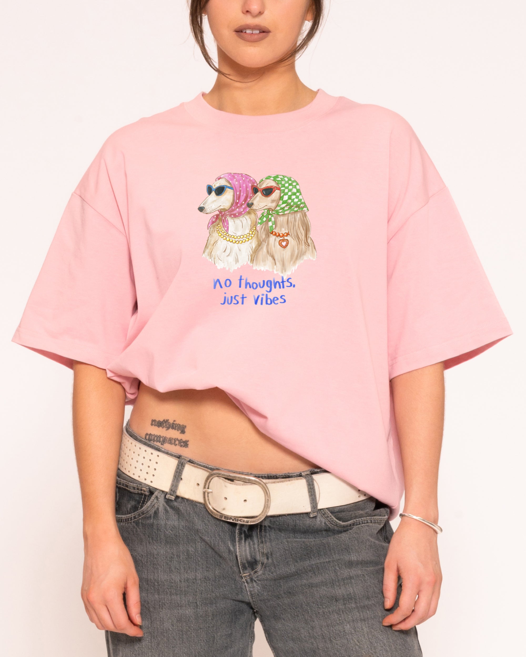 No Thoughts, Just Vibes Pink Boxy Crop Tee