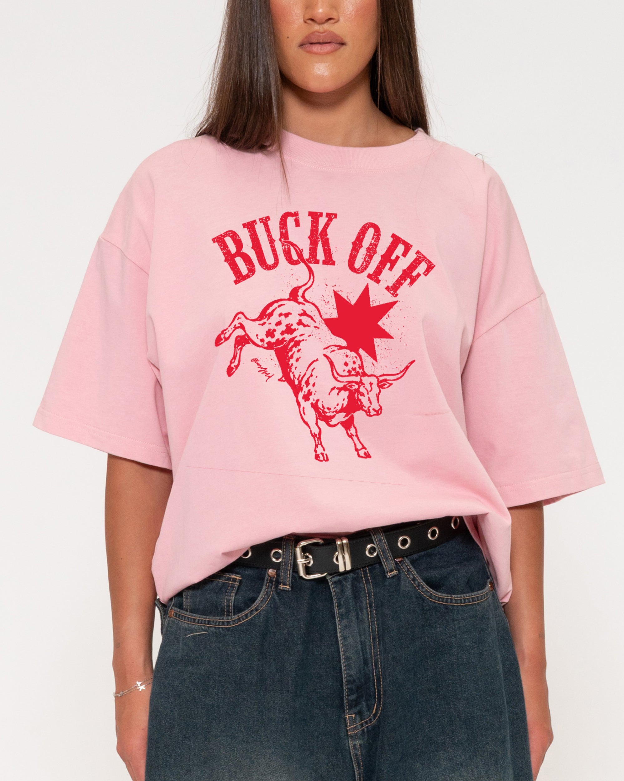 Buck Off Pink Boxy Crop Tee
