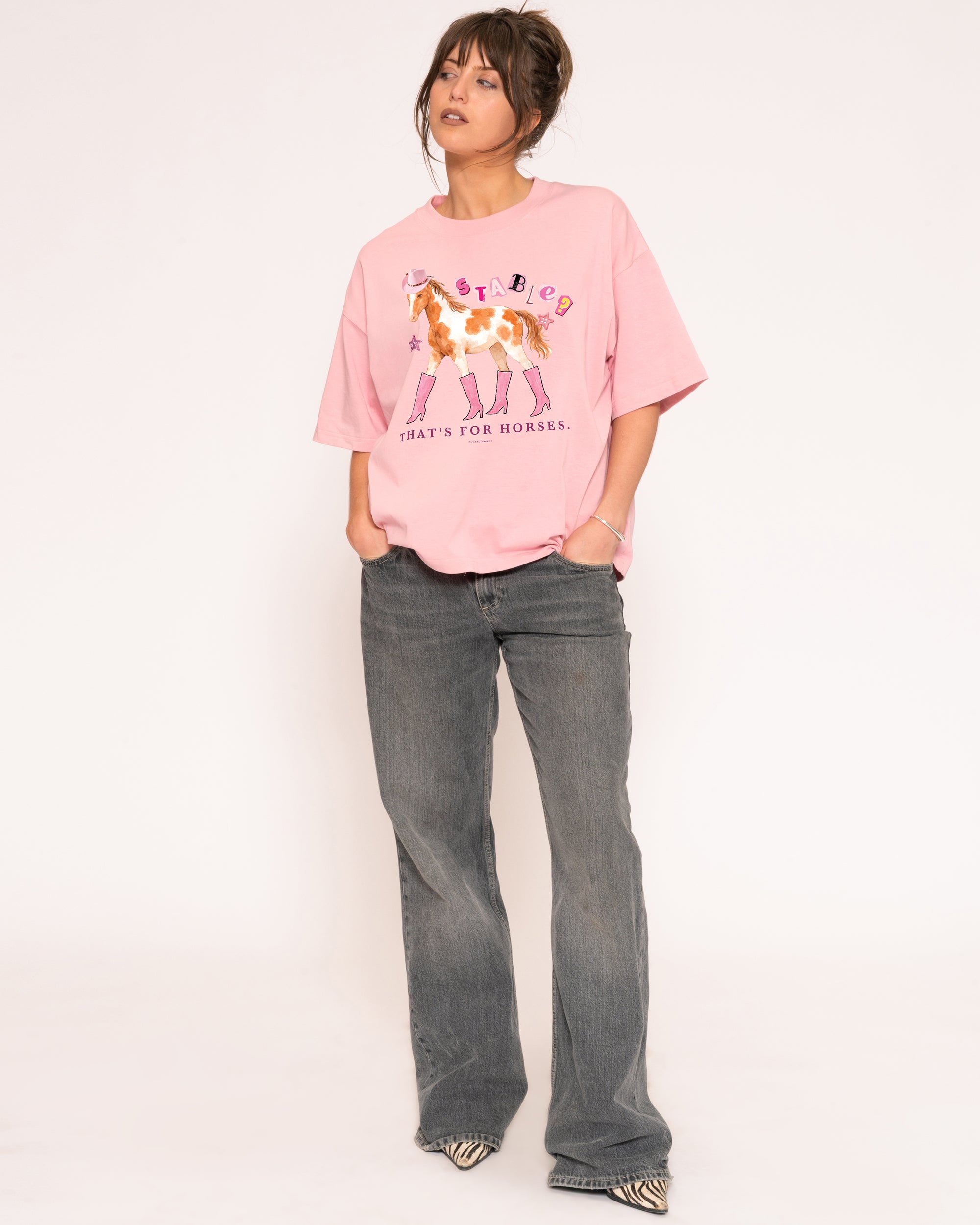 Stable? That's For Horses Pink Boxy Crop Tee