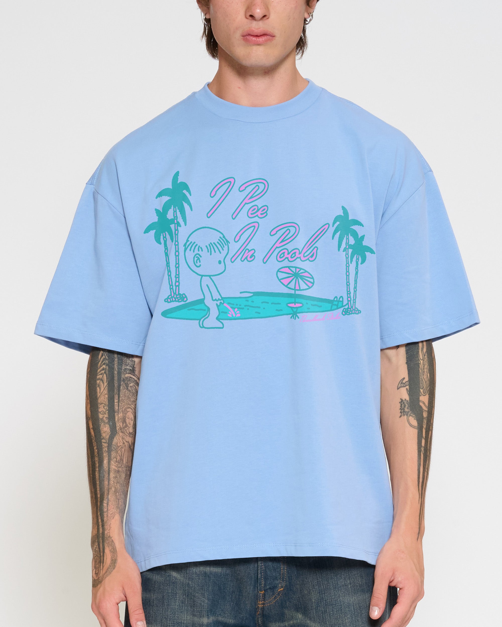 I Pee In Pools Powder Blue Oversized Tee
