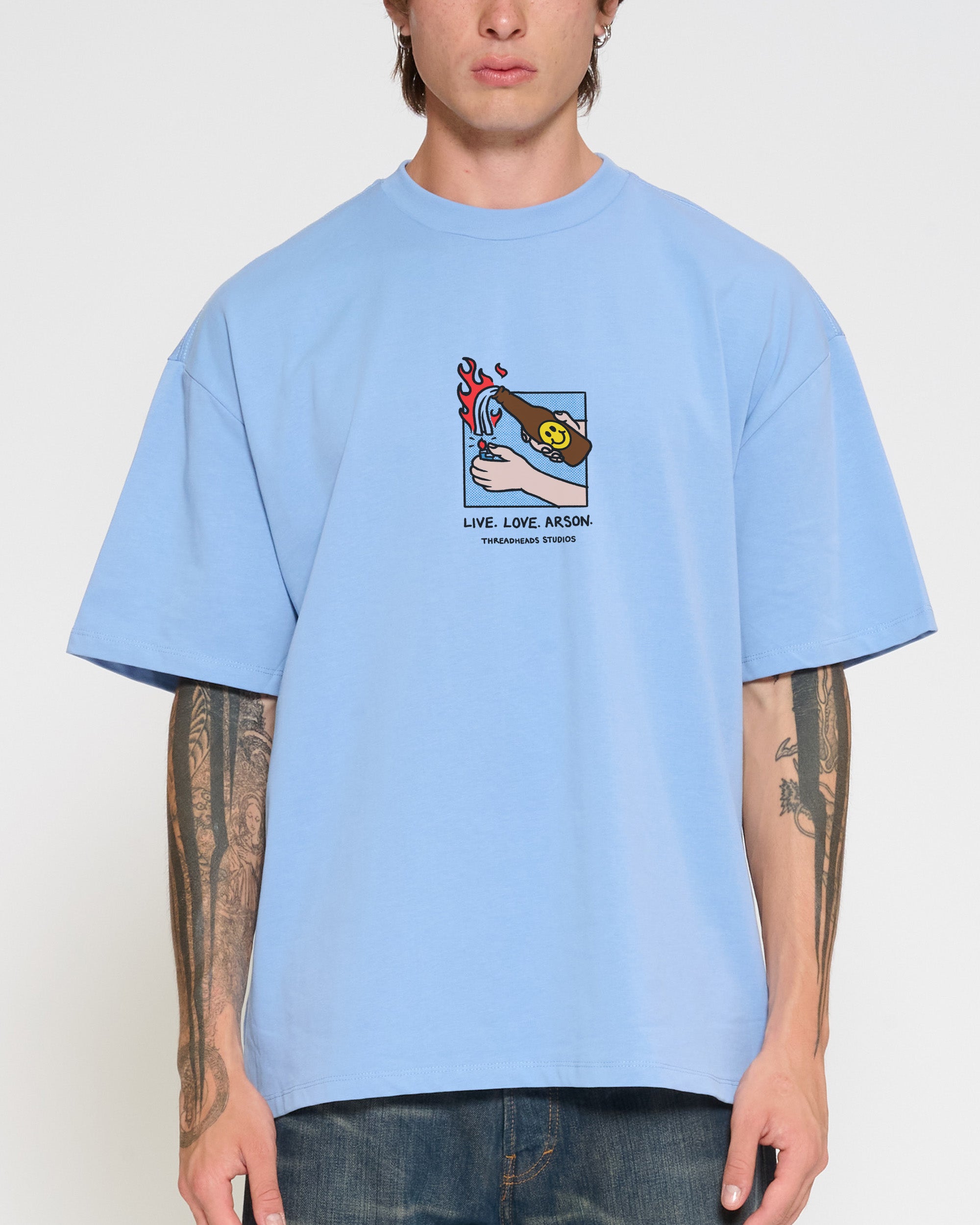 Live. Love. Arson Powder Blue Oversized Tee