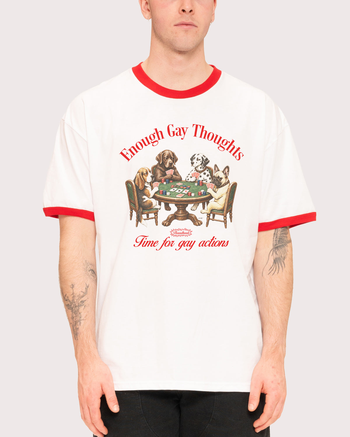 Enough Gay Thoughts Red Ringer T-Shirt