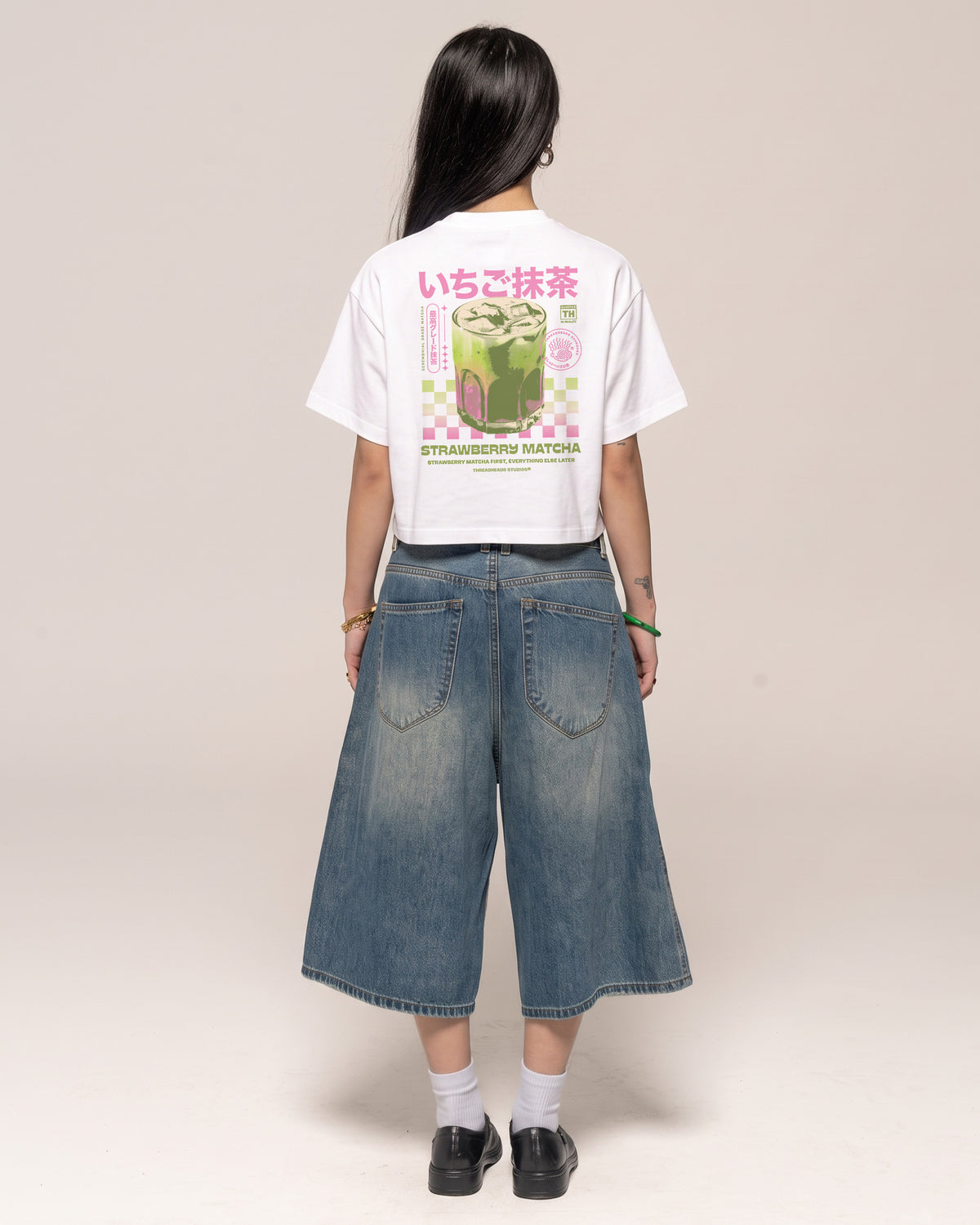 Strawberry Matcha White Crop Tee