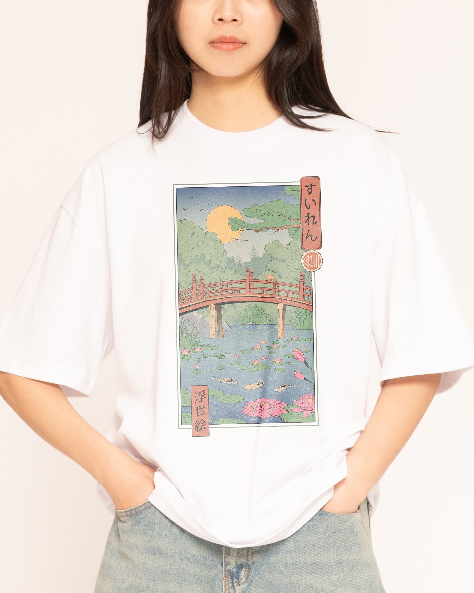 Water Lilies Ukiyo-e White Oversized Tee