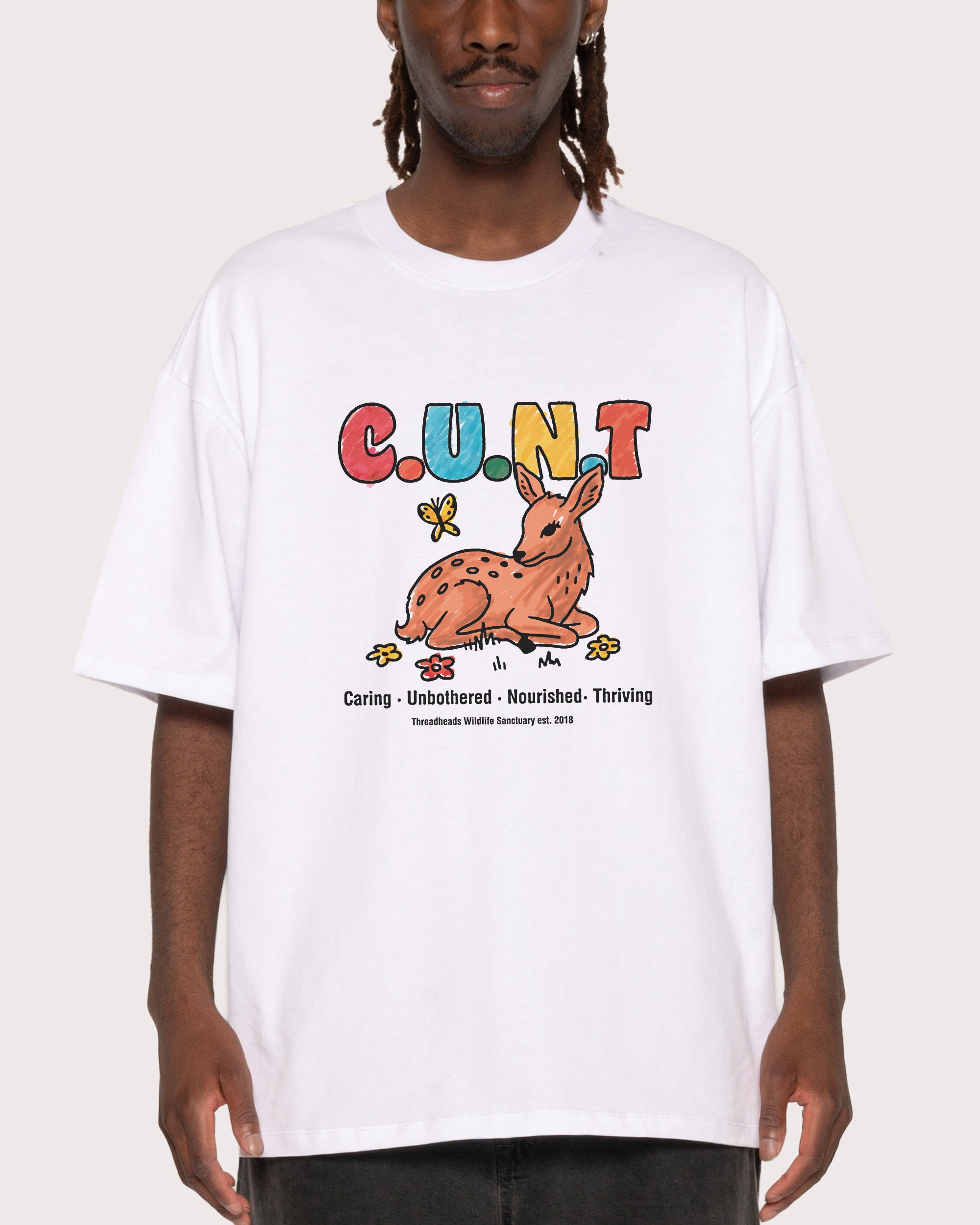 Caring Unbothered Nourished Thriving White Oversized Tee