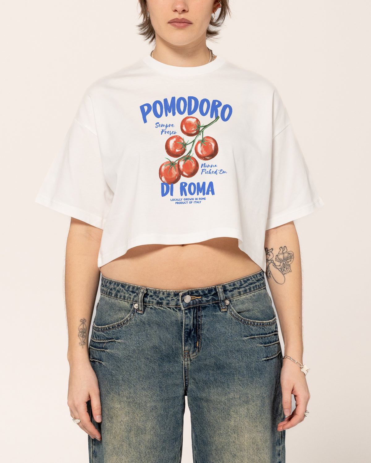 Pomodoro Di Roma White Crop Tee