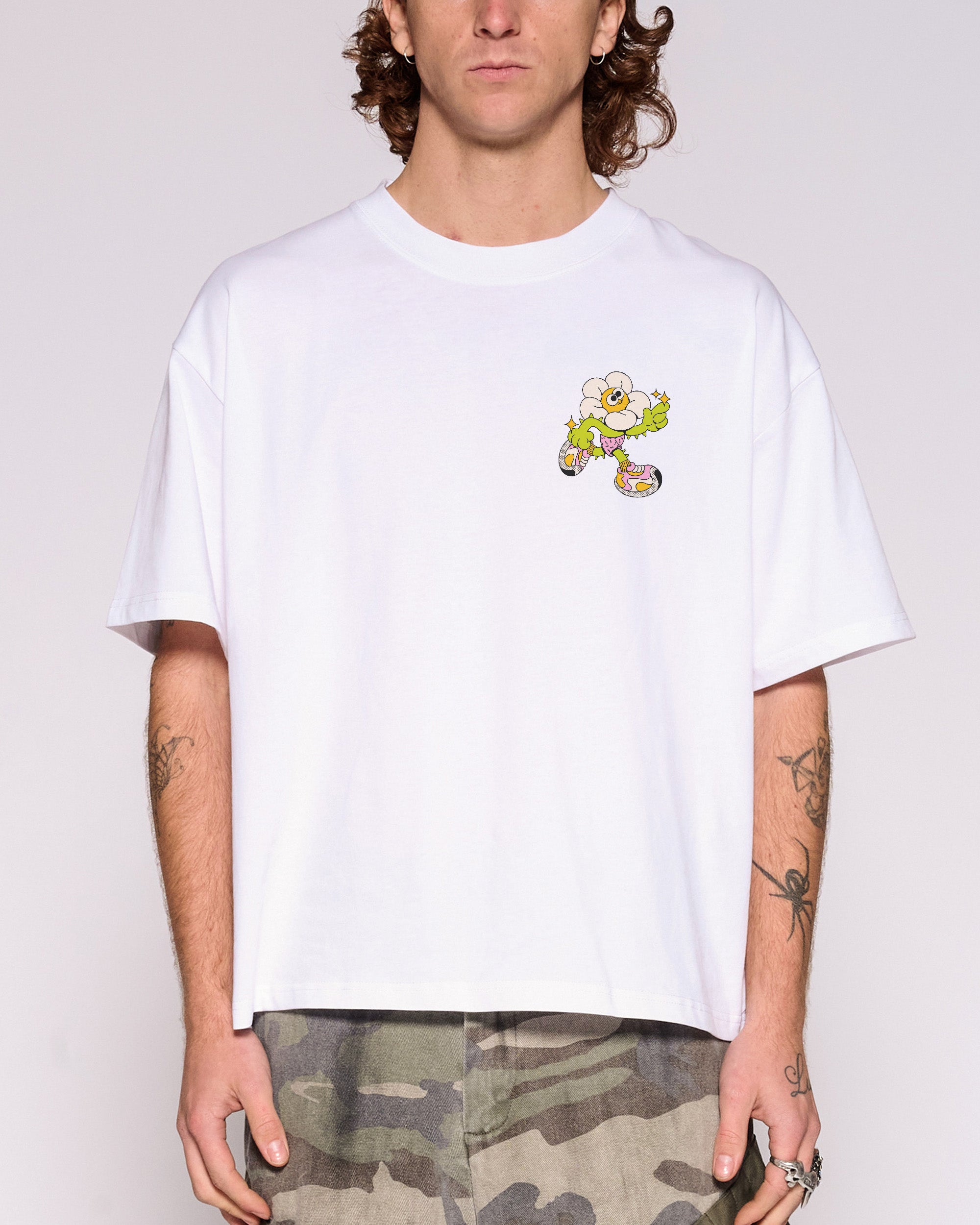 Among the Daisies White Oversized Crop Tee
