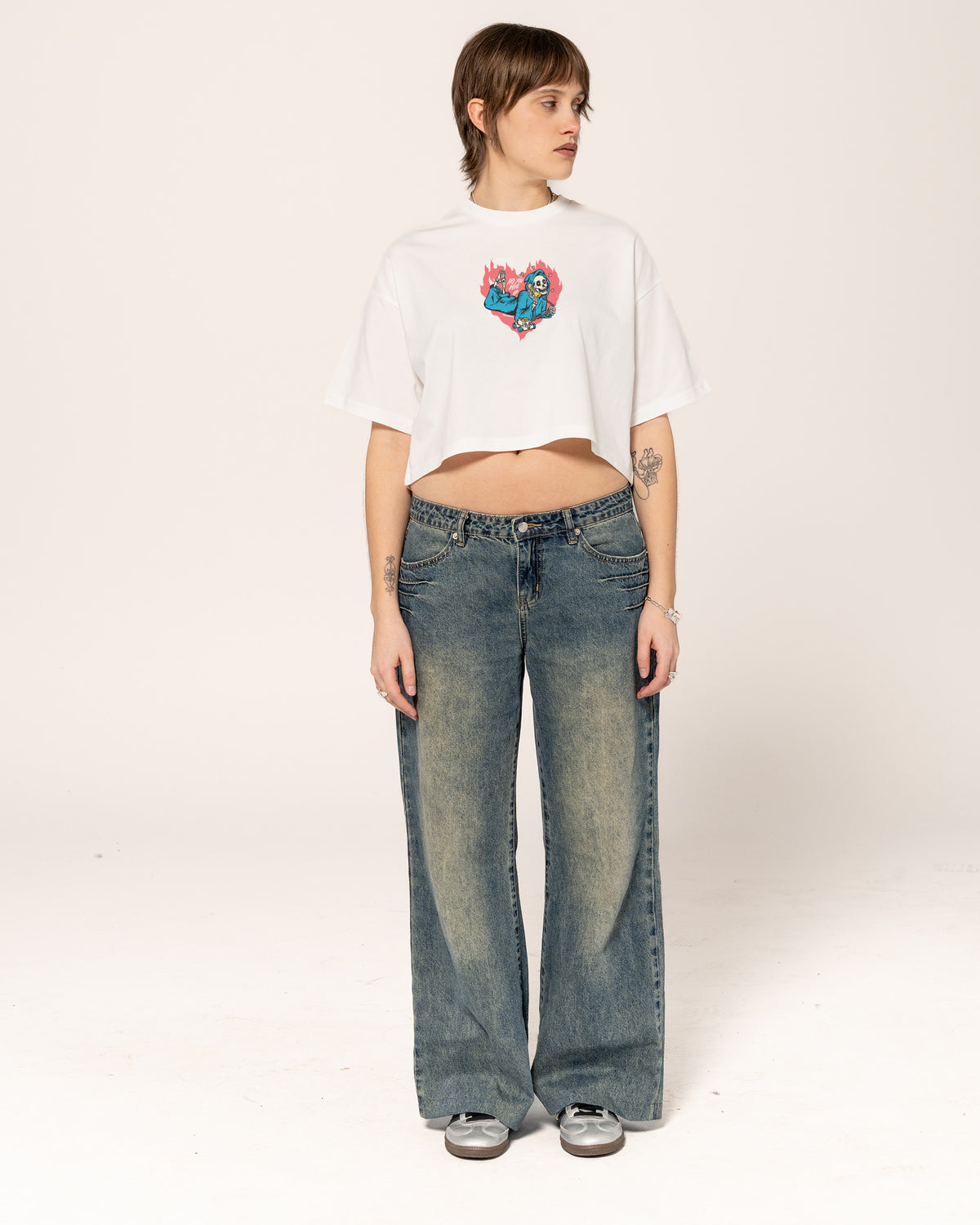 No You Hang Up White Crop Tee