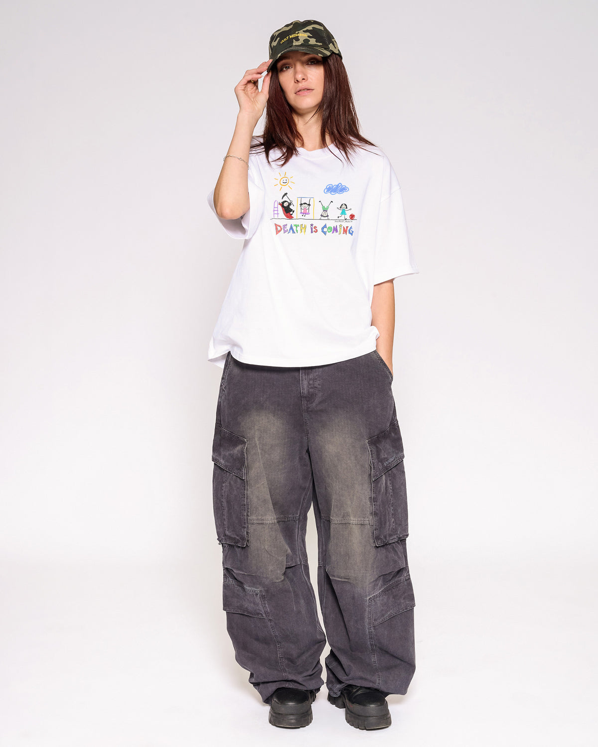 Death is Coming White Oversized Crop Tee