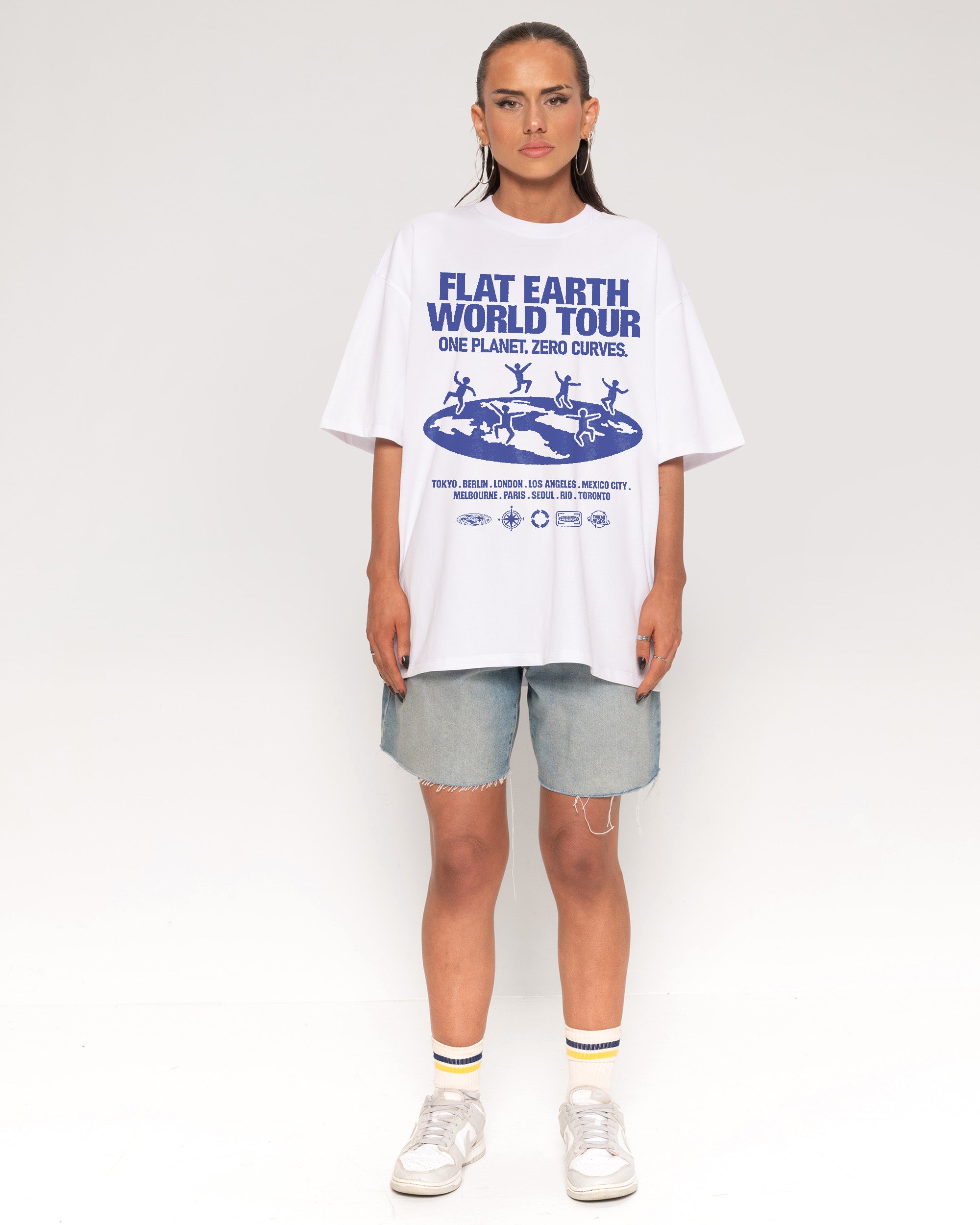 Flat Earth World Tour White Oversized Tee