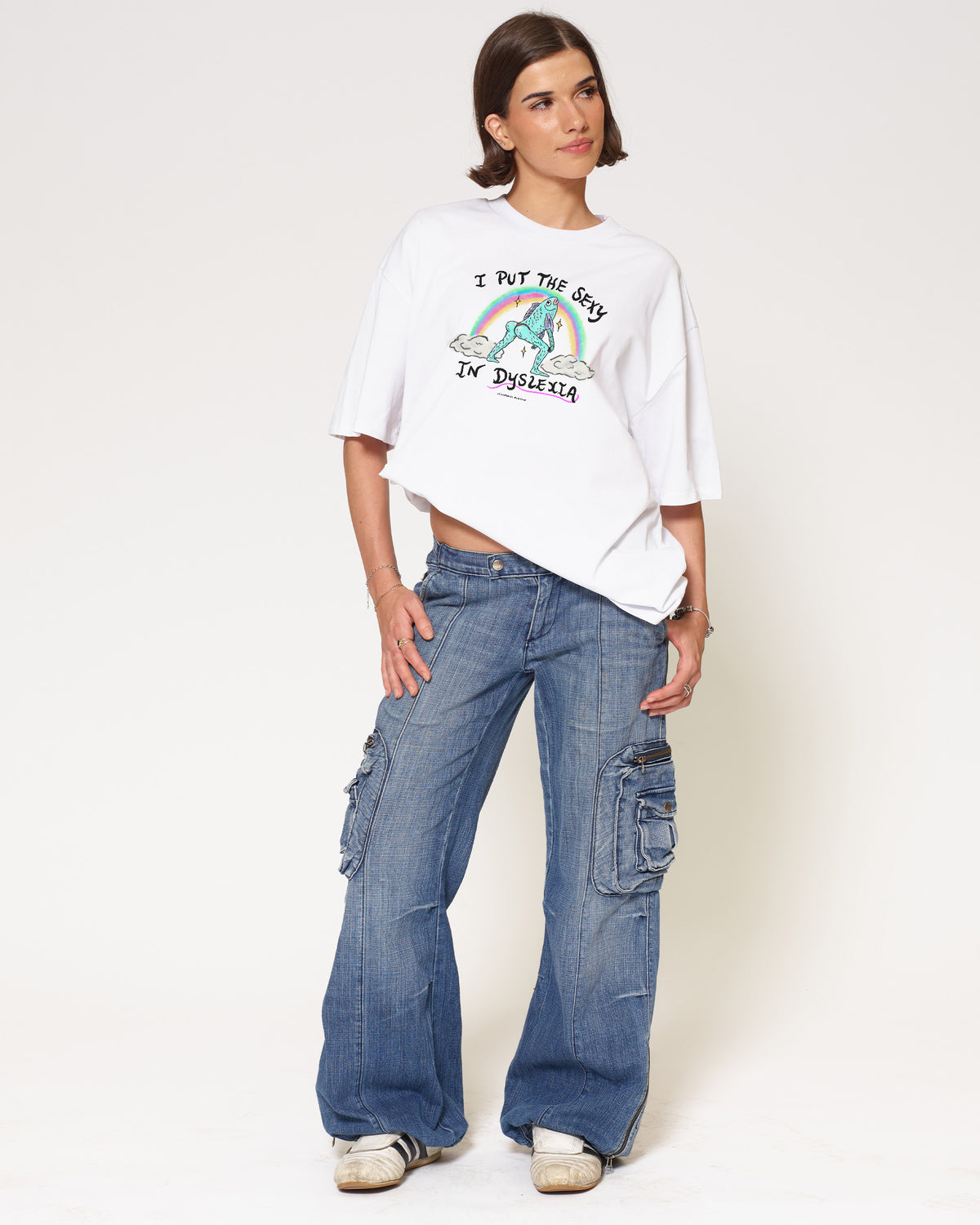 I Put the Sexy in Dyslexia White Oversized Tee