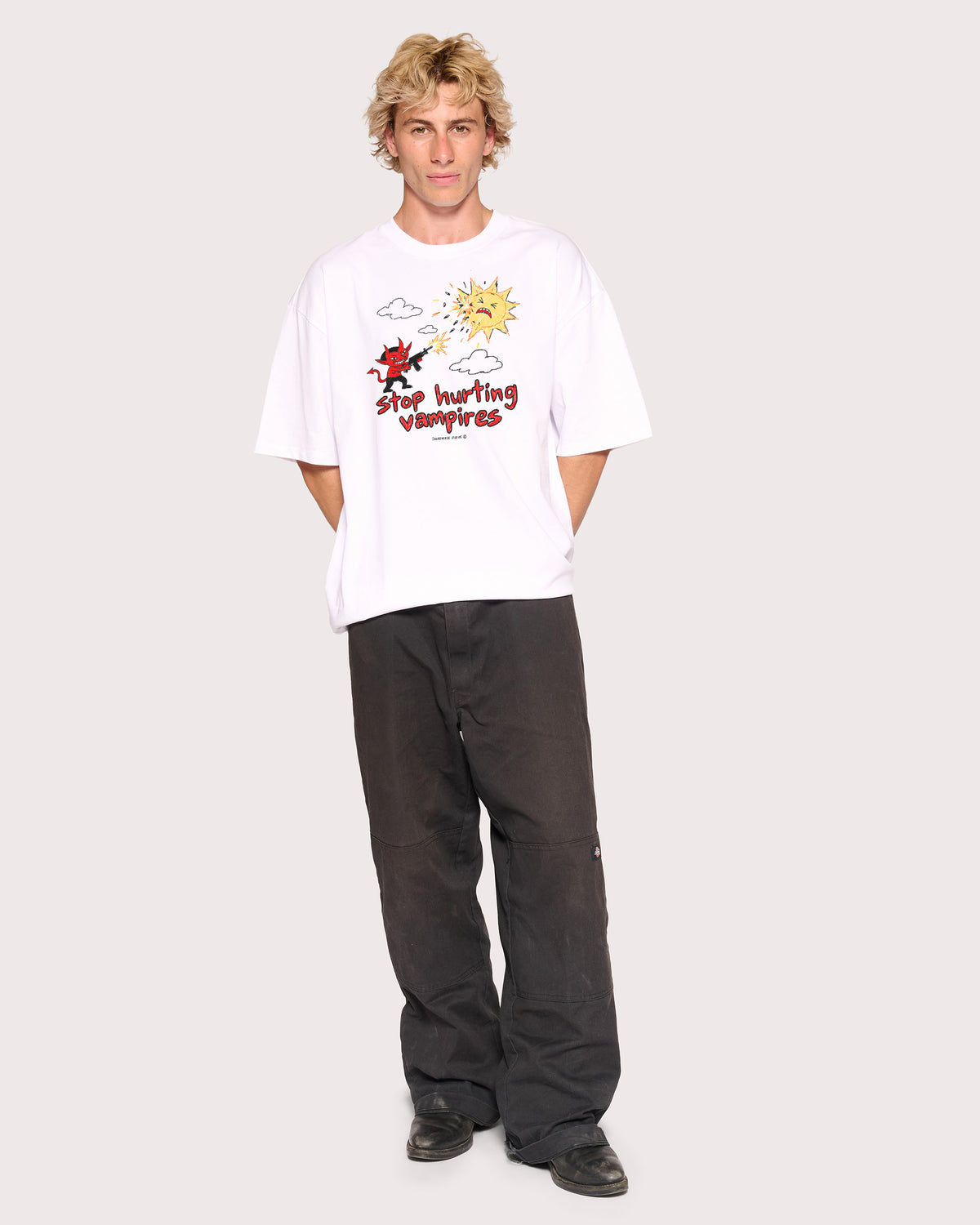 Stop Hurting Vampires White Oversized Tee