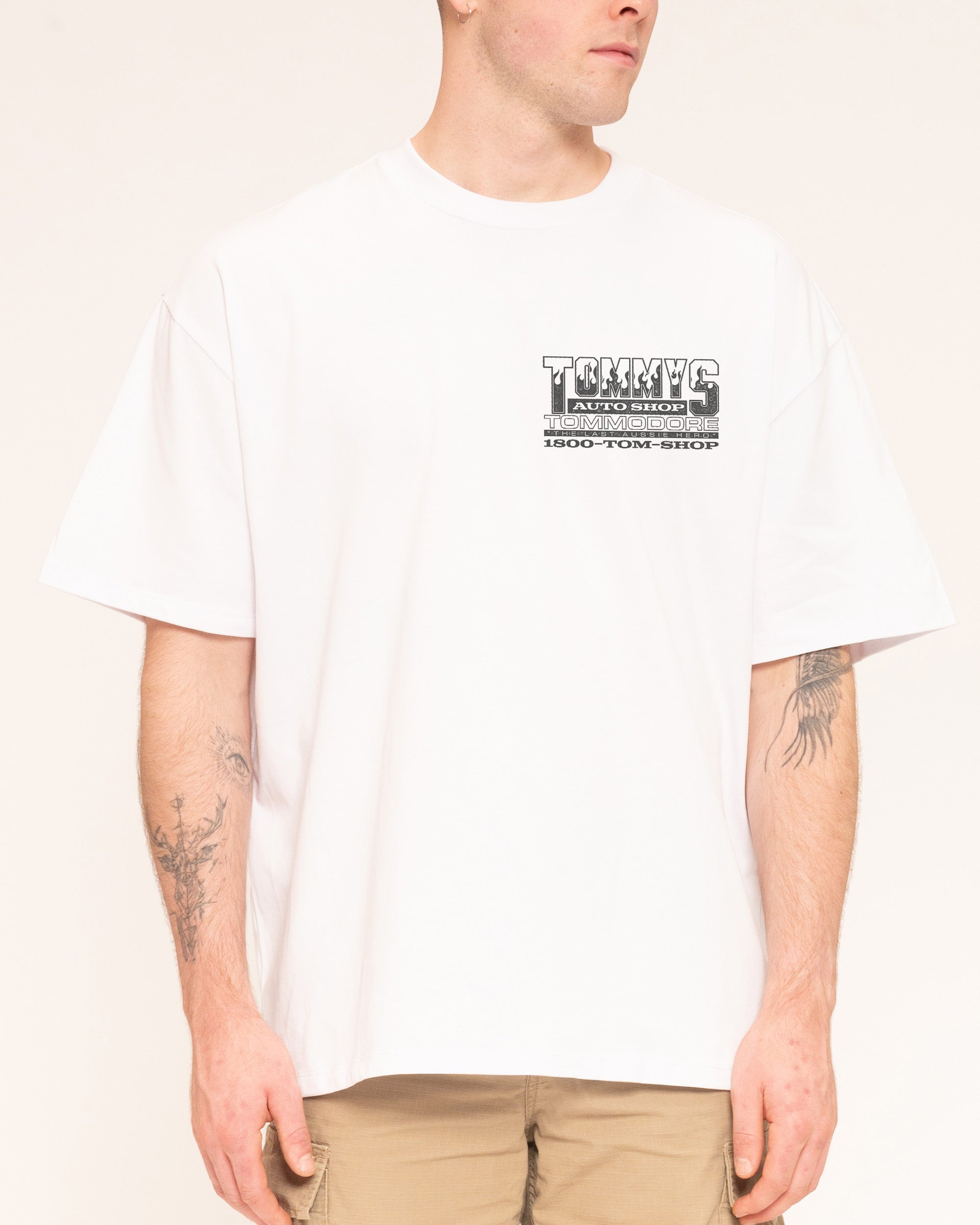 Tommy's Auto Shop White Oversized Tee