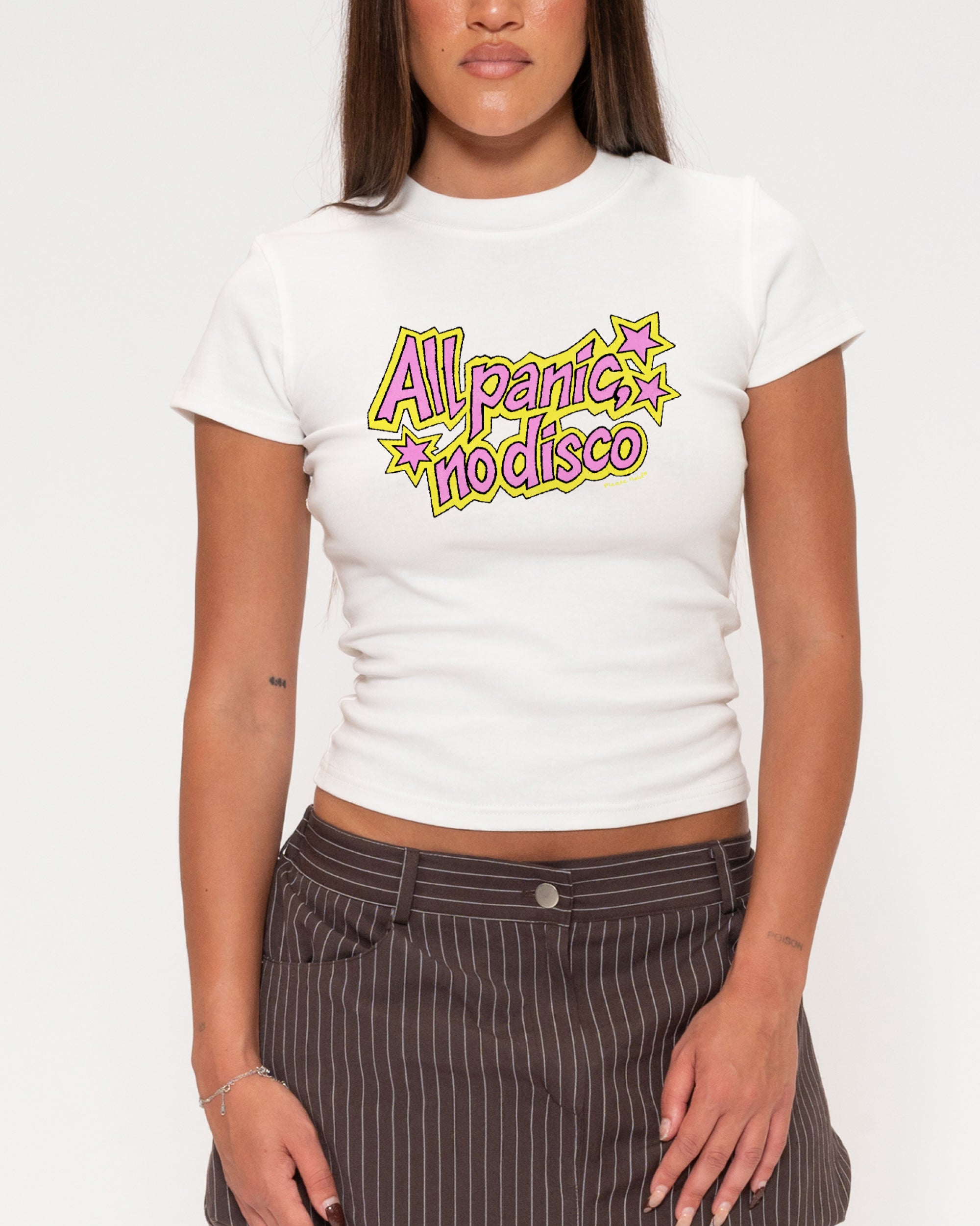 All Panic, No Disco White Longline Baby Tee