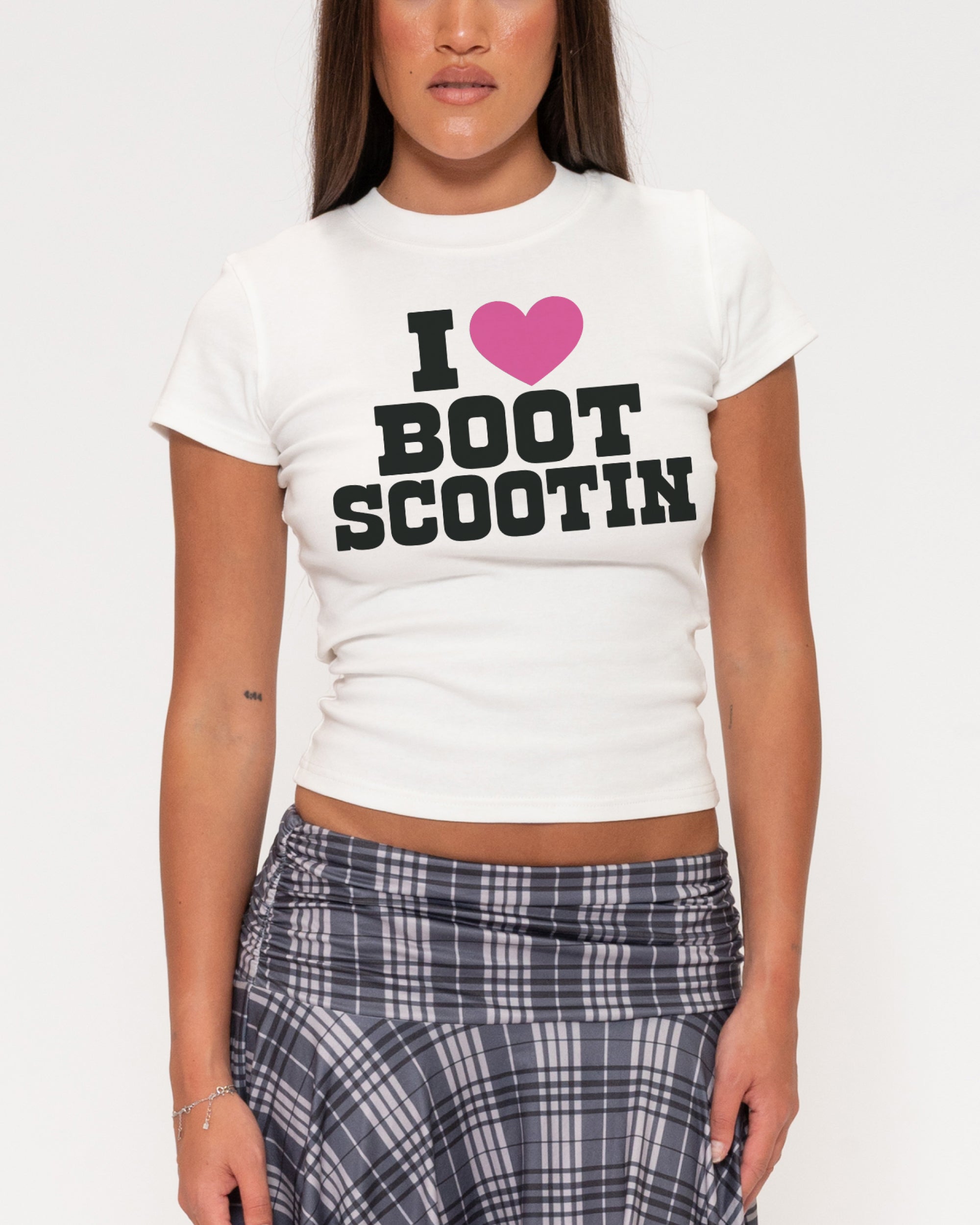 I Love Boot Scootin White Longline Baby Tee