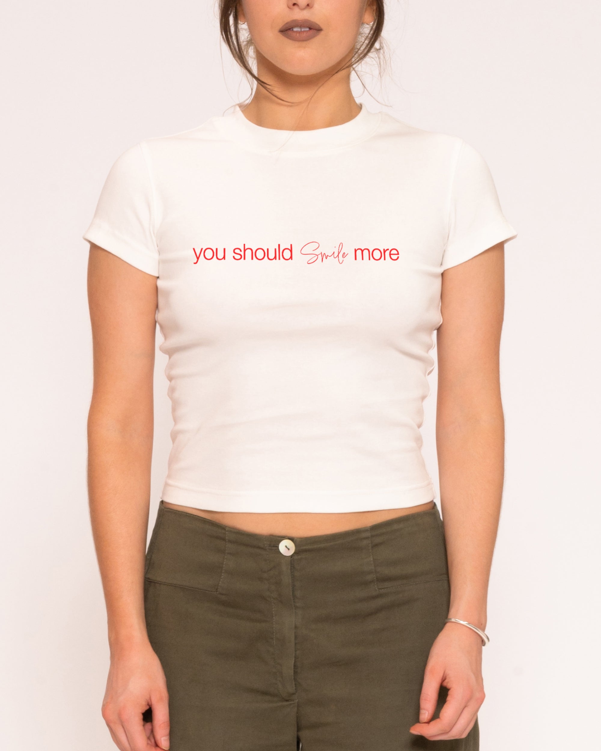 You Should Smile More White Longline Baby Tee