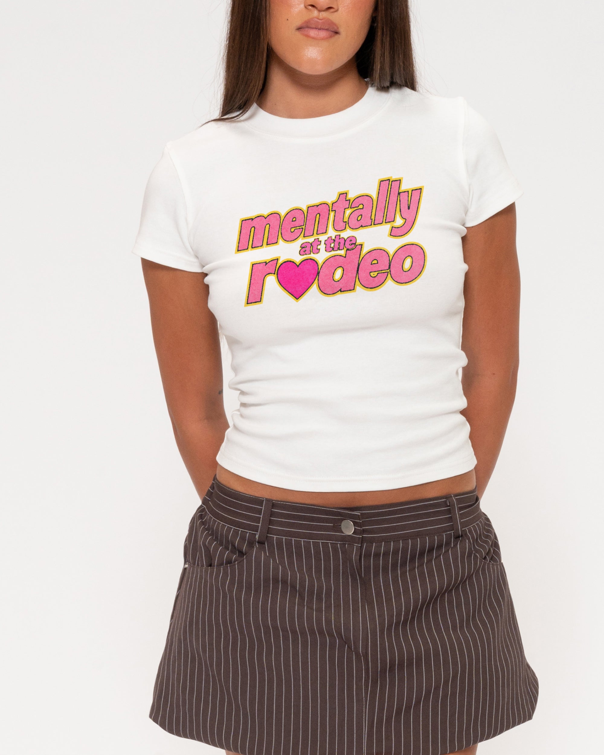 Mentally At The Rodeo White Longline Baby Tee