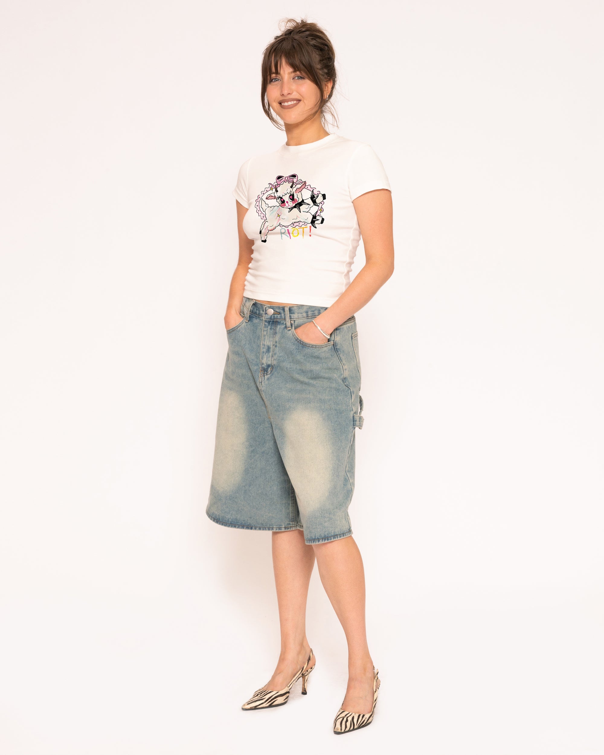 Riot White Longline Baby Tee