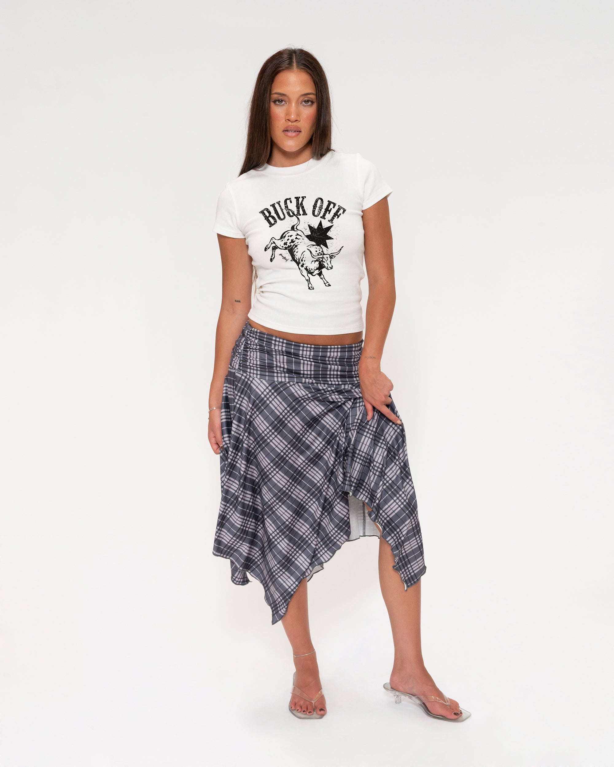 Buck Off White Longline Baby Tee