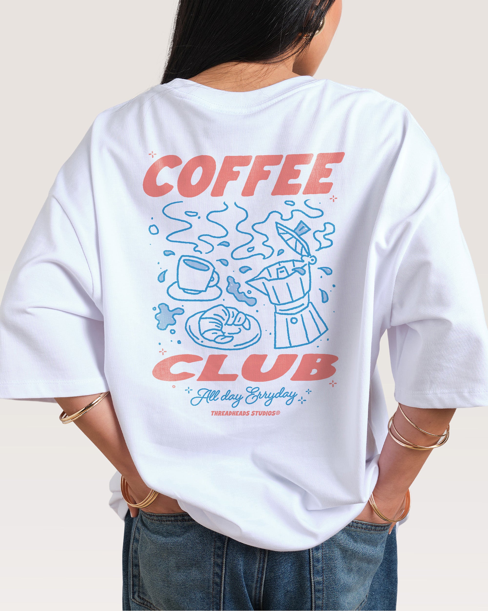 Coffee Club White Oversized Tee