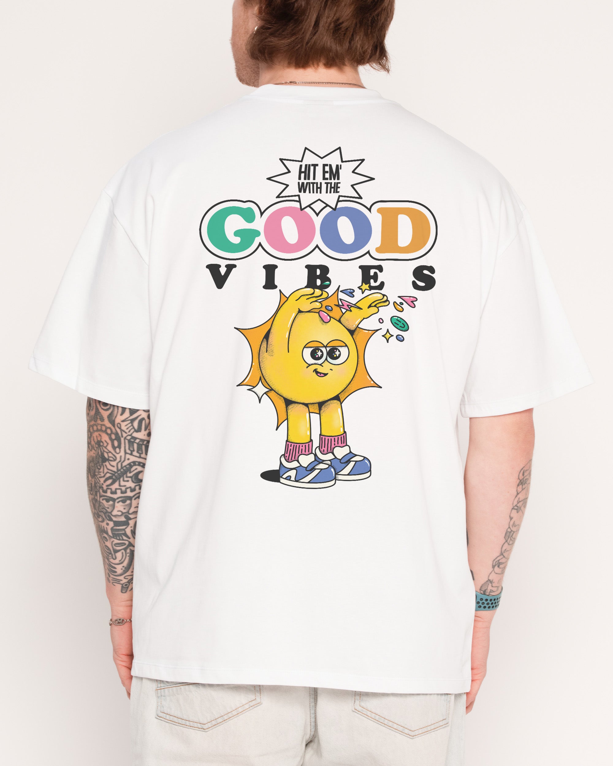 Hit Em' With the Good Vibes White Oversized Tee