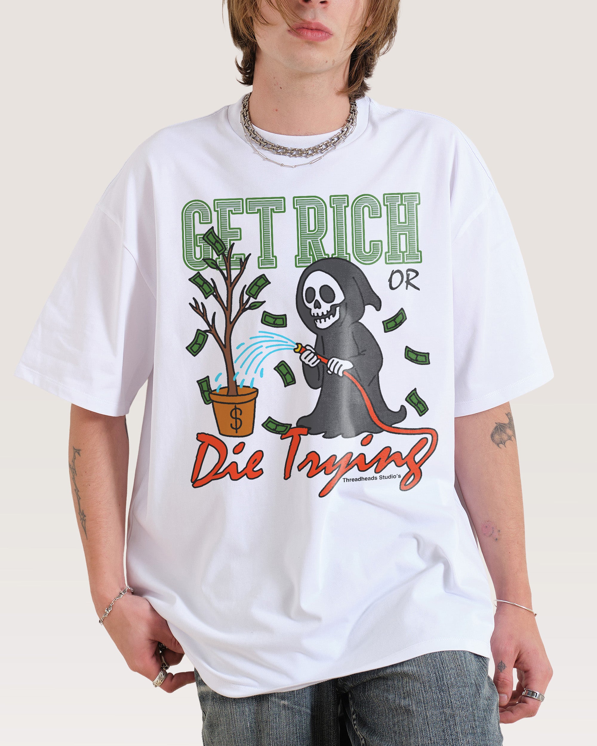 Get Rich or Die Trying White Oversized Tee