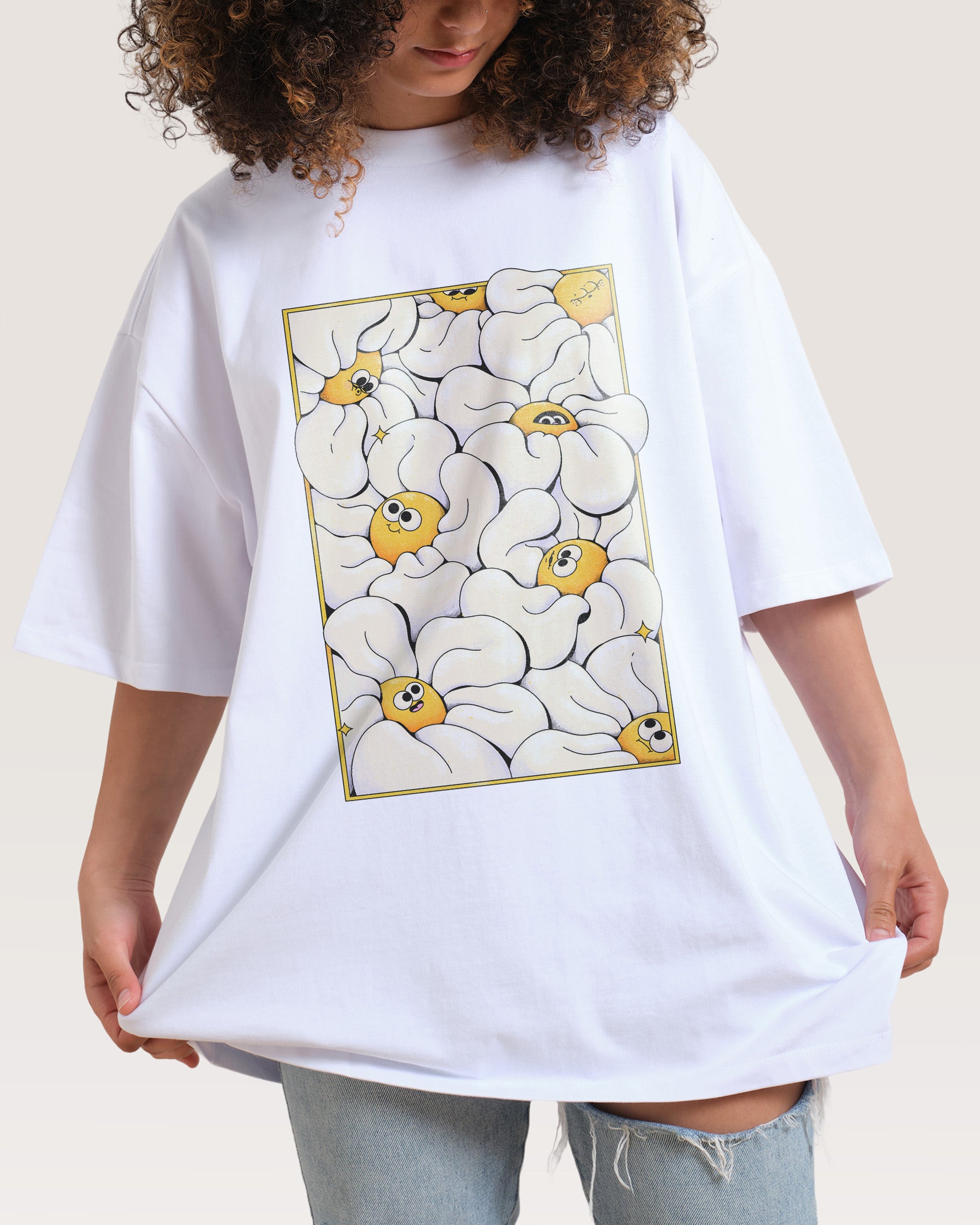 Among the Daisies White Oversized Tee