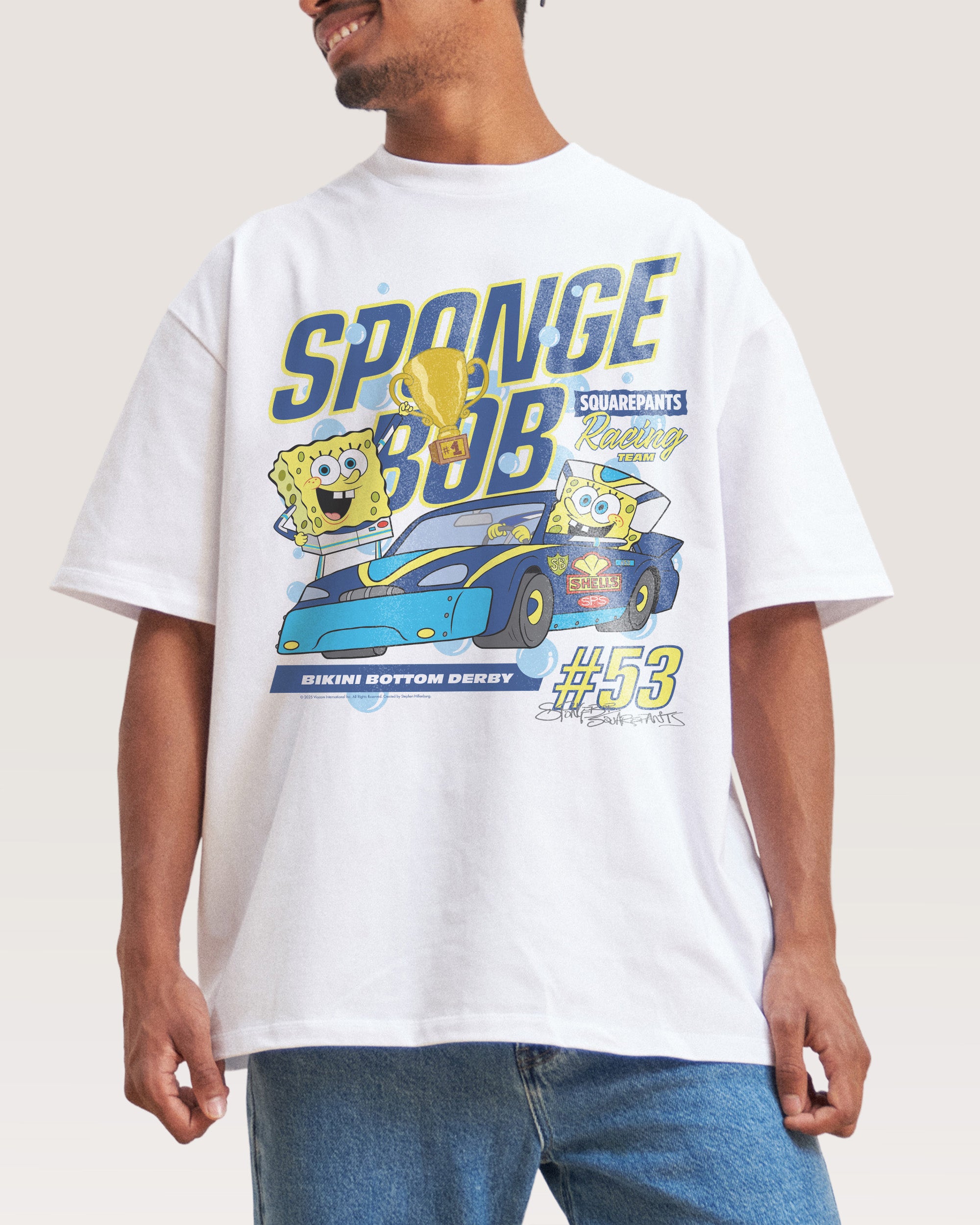 Spongebob Racing White Oversized Tee