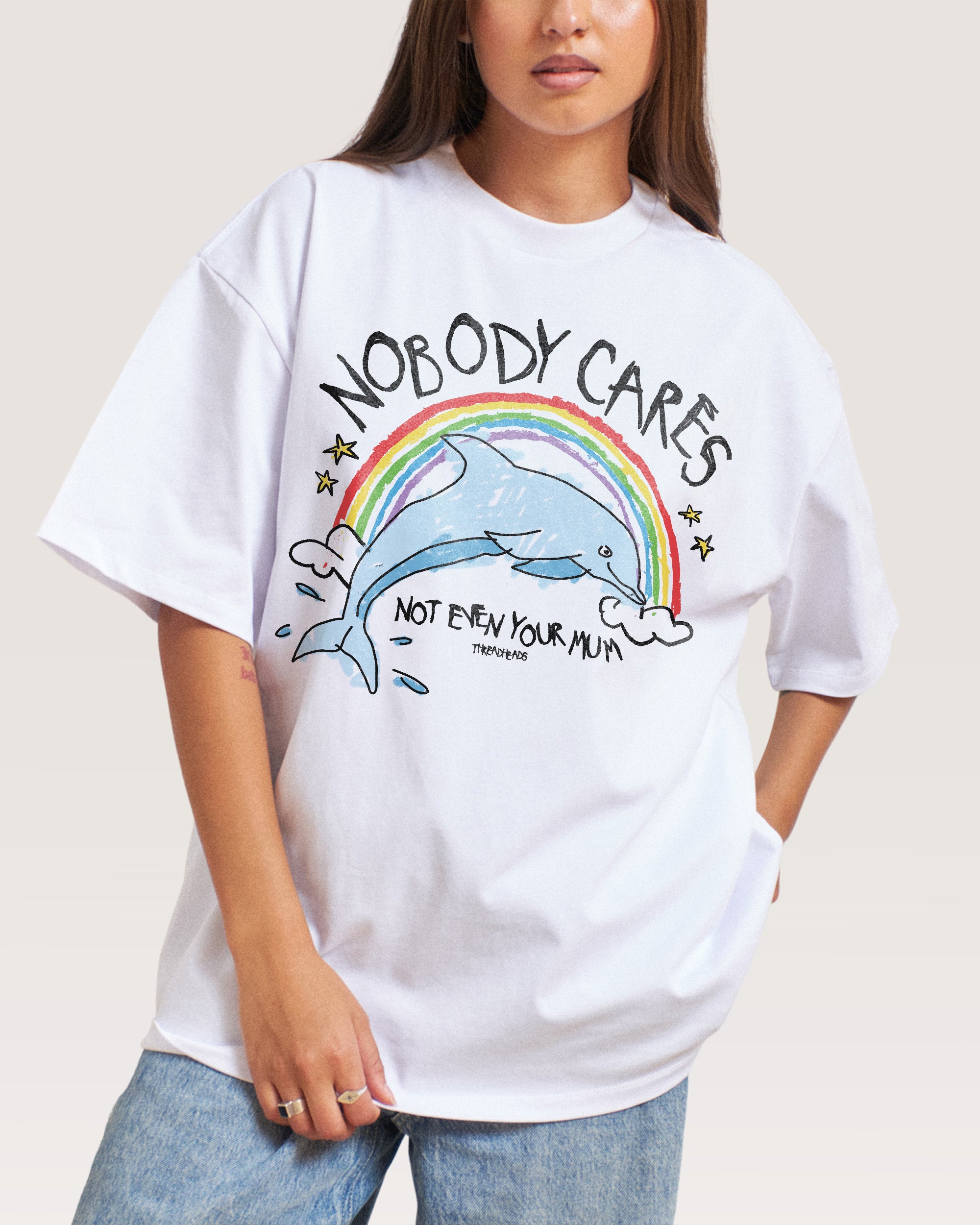 Nobody Cares White Oversized Tee