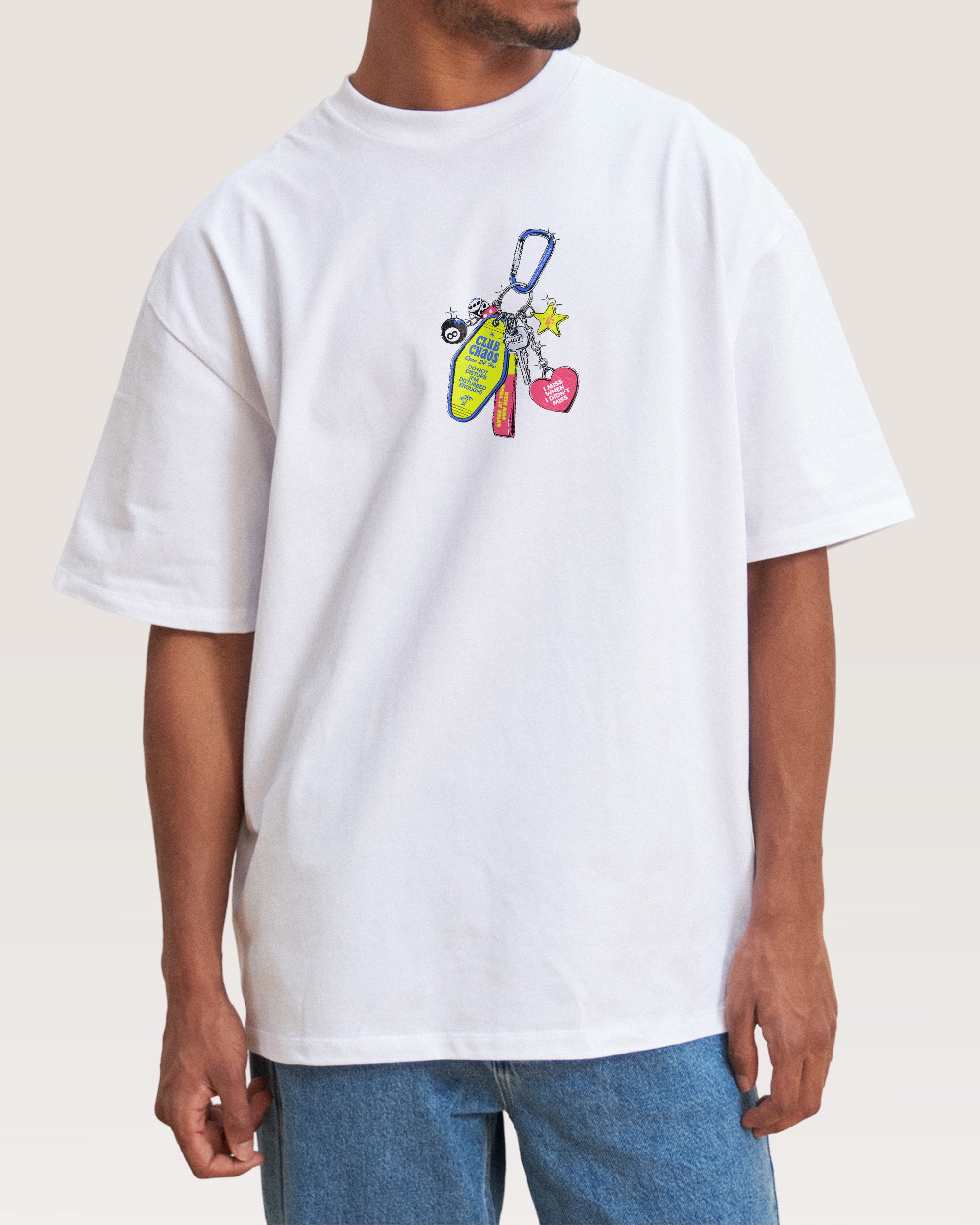 Club Chaos Key Chain White Oversized Tee