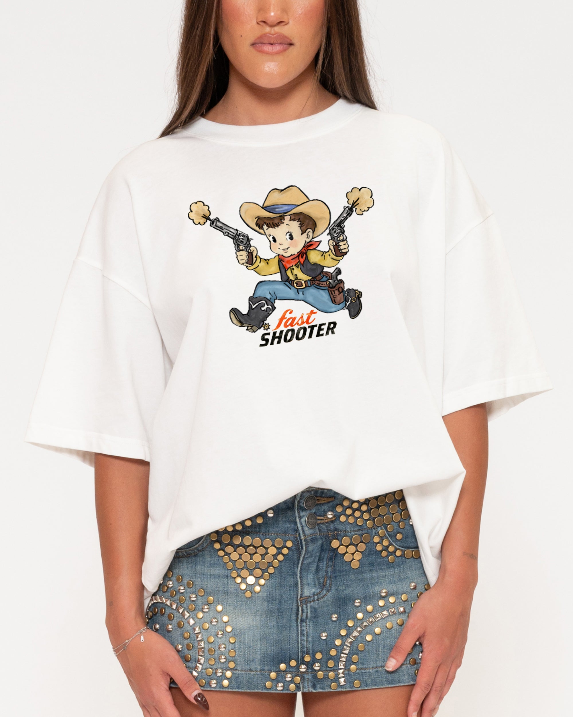 Fast Shooter White Boxy Crop Tee