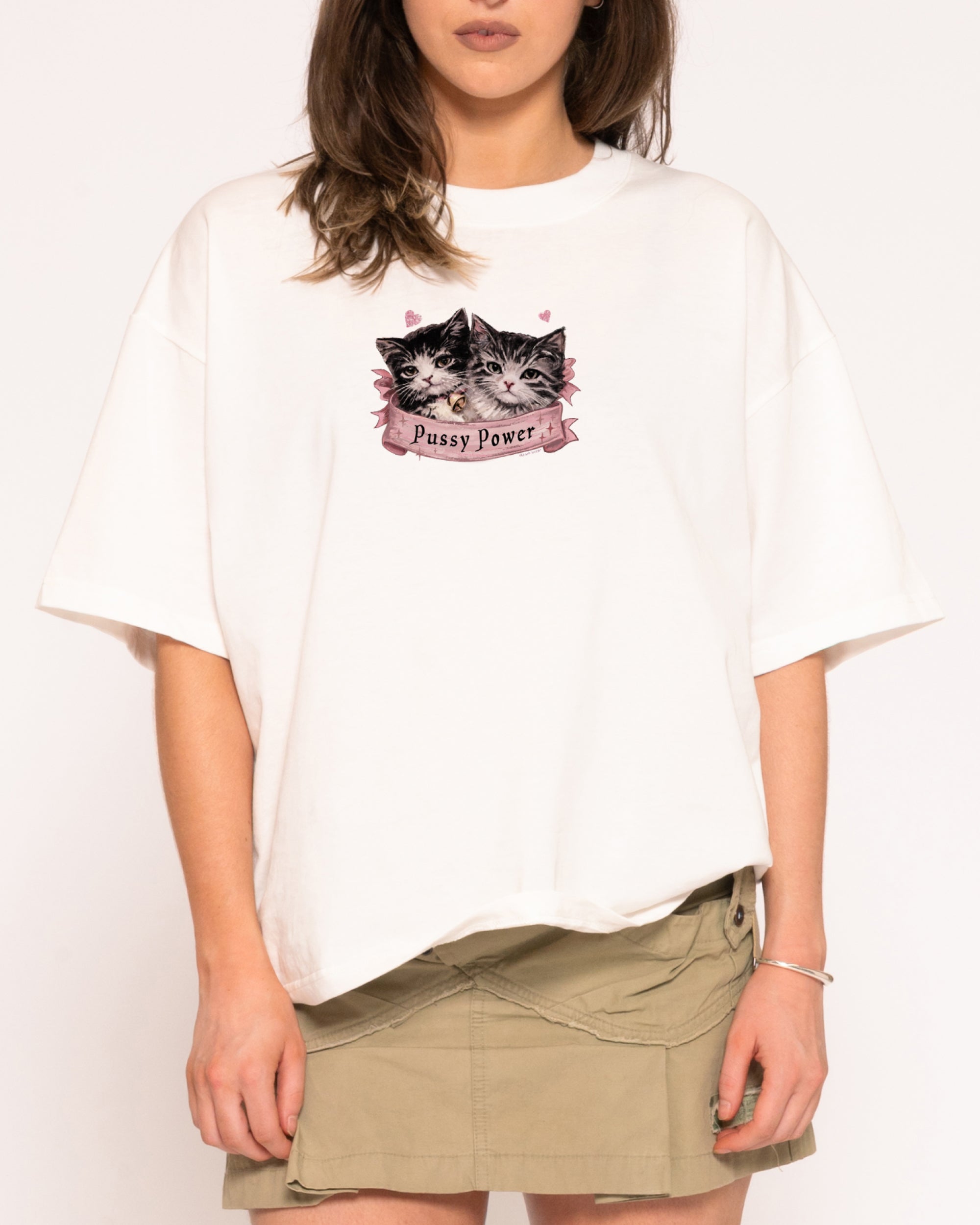 Pussy Power White Boxy Crop Tee