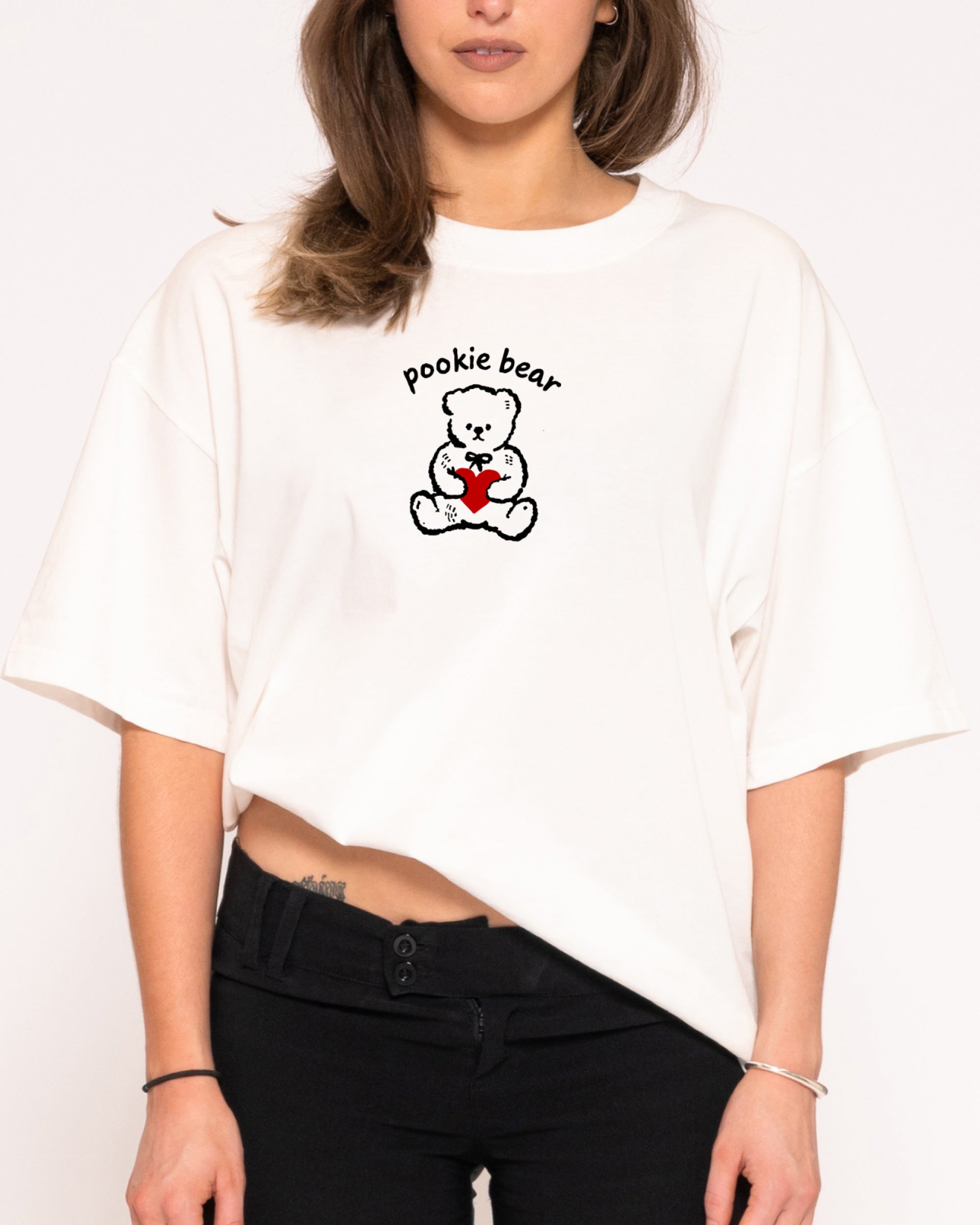 Pookie Bear White Boxy Crop Tee